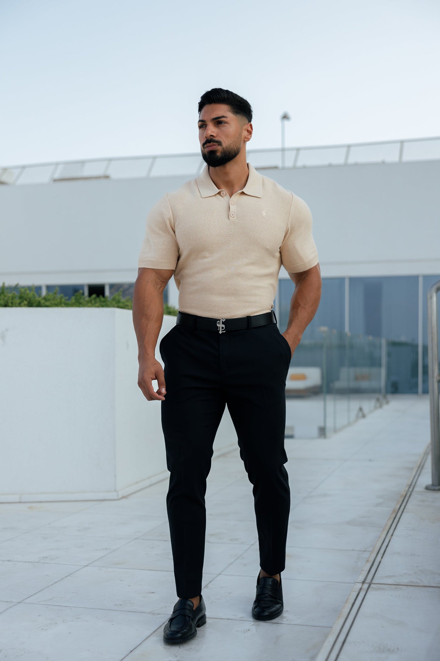Elevate Your Wardrobe with the Father Sons Classic Beige Knitted Polo - Short Sleeve Style - FSN111