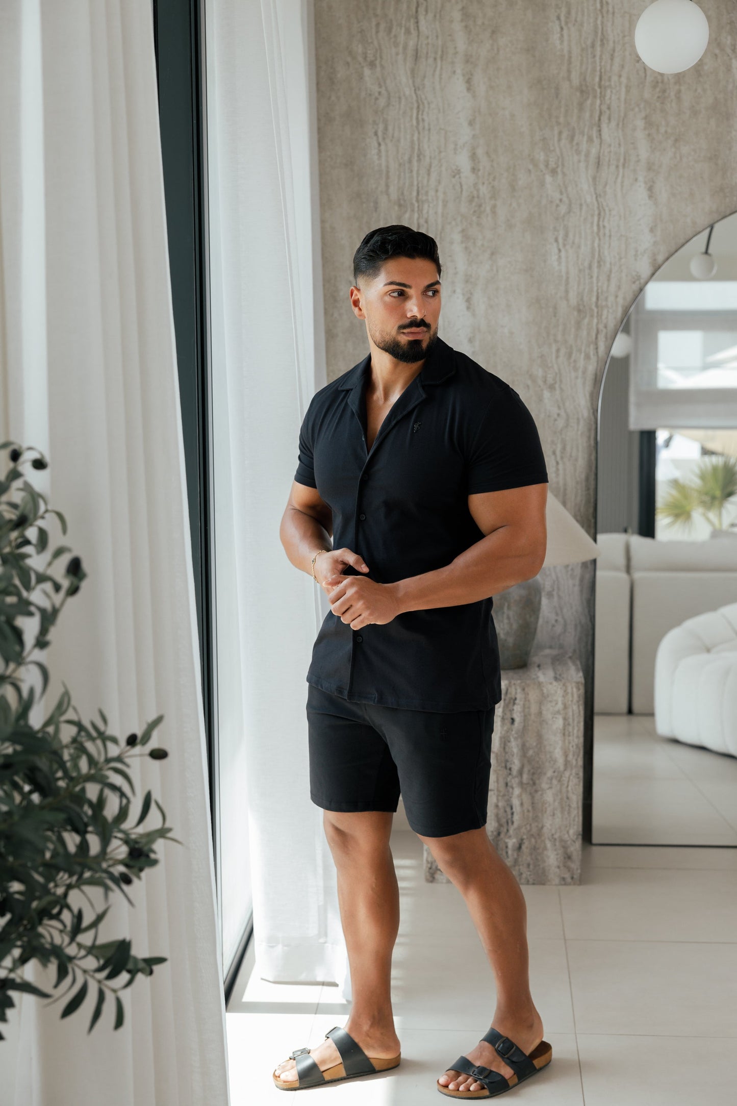 Stylish Father Sons Black Stretch Shorts - FSJS656