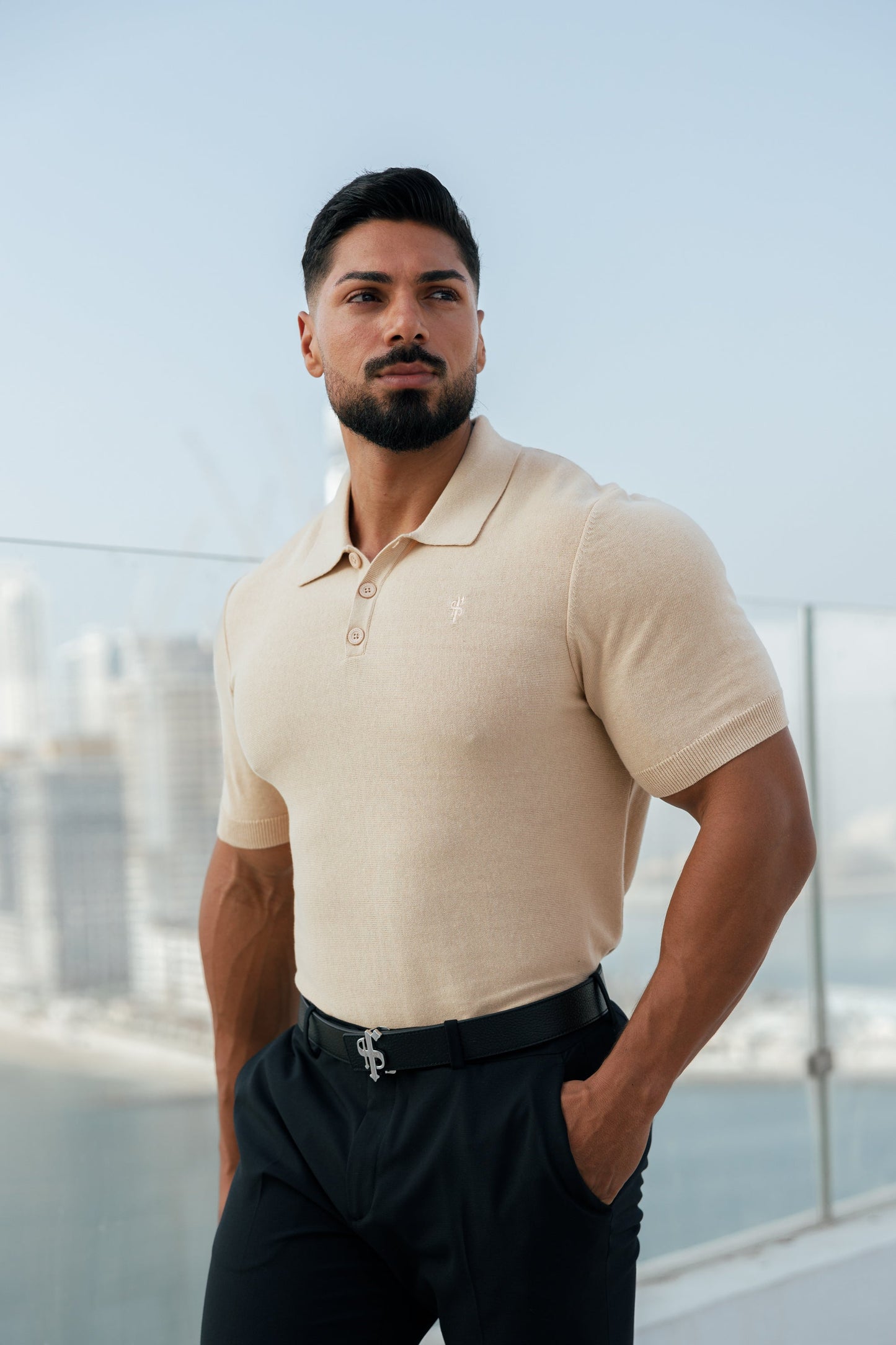 Elevate Your Wardrobe with the Father Sons Classic Beige Knitted Polo - Short Sleeve Style - FSN111