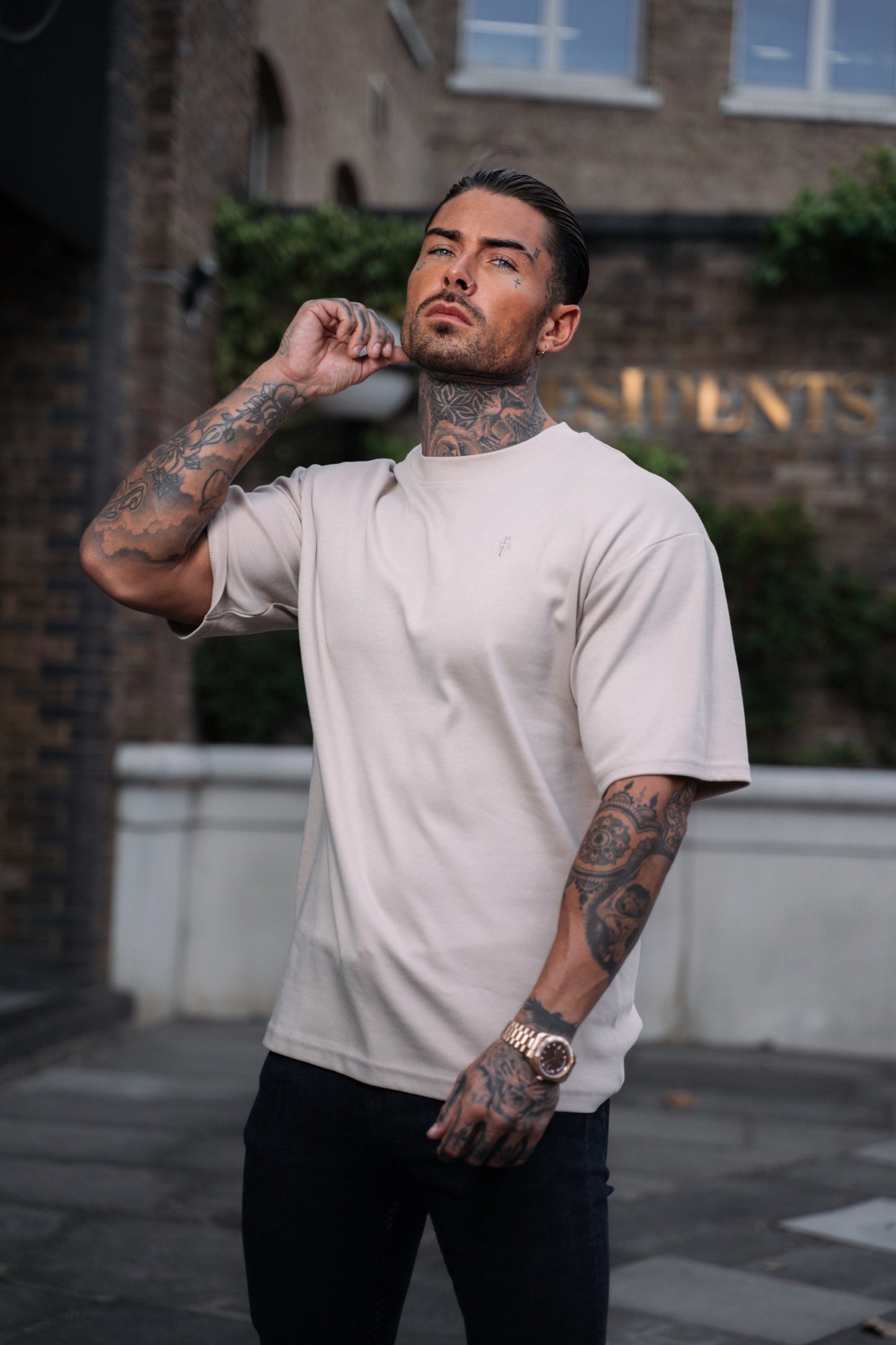 Father Sons Luxe Oversized Beige Crew T-Shirt - Elevate Your Style with FSH867