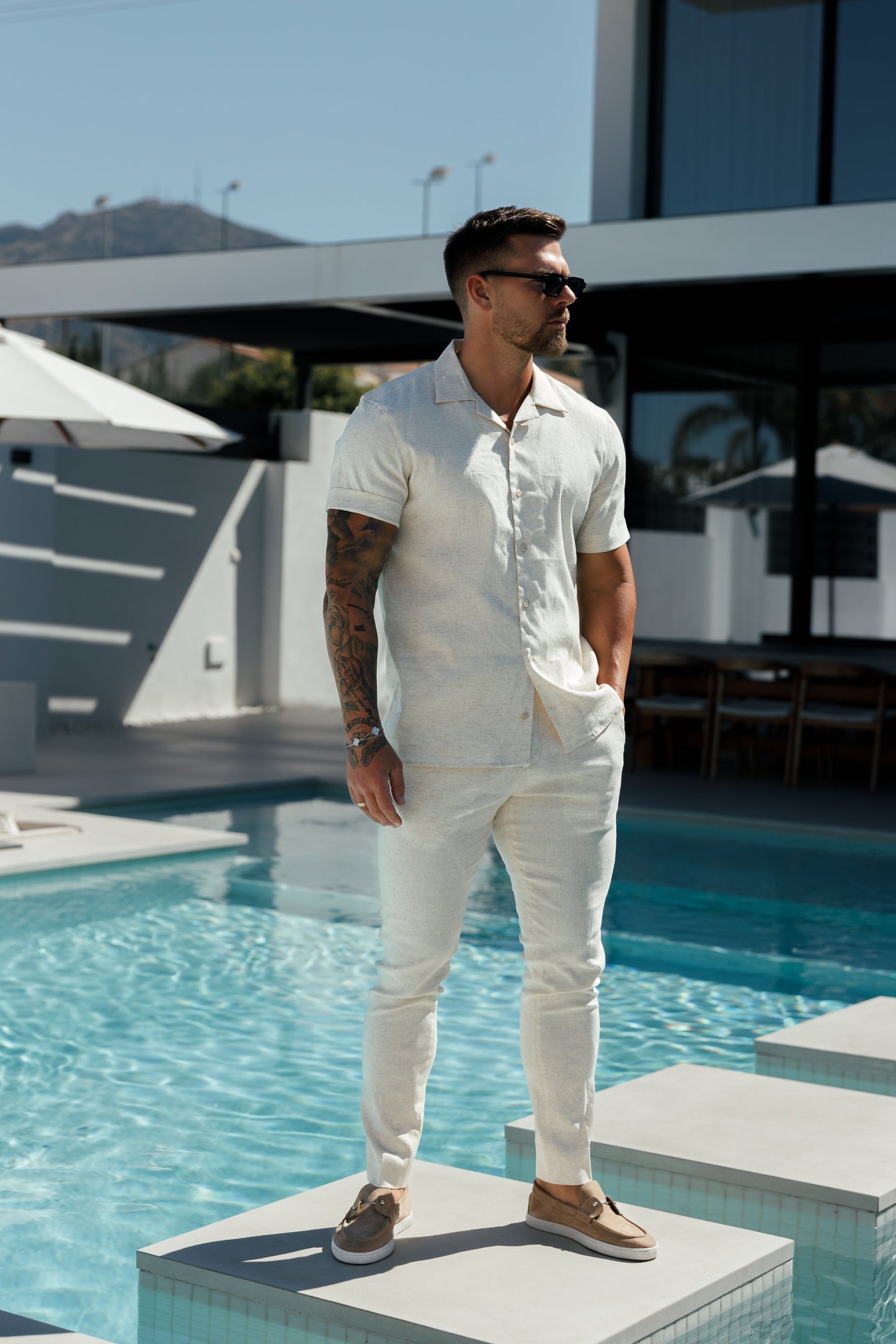 Elevate Your Style: Father Sons Hawaiian Boxy Linen Short Sleeve Shirt with Revere Collar - FS1071