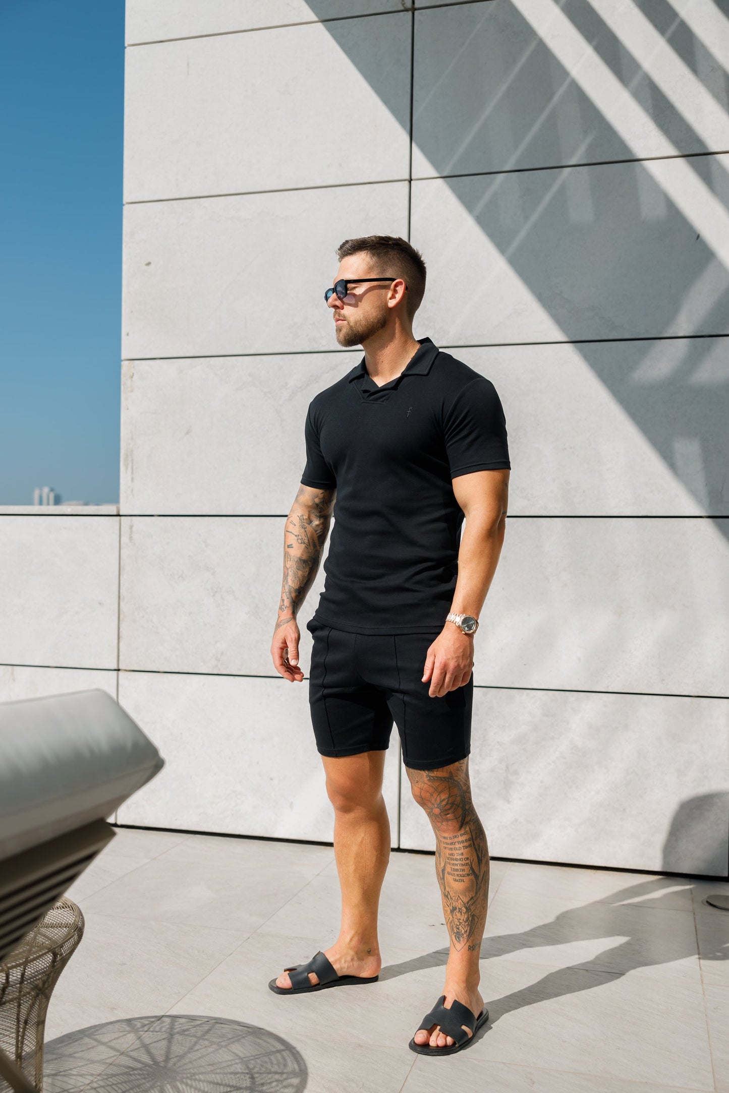 Timeless Classic Black Polo Shirt with Elegant Revere Collar - FSH1060 by Father Sons
