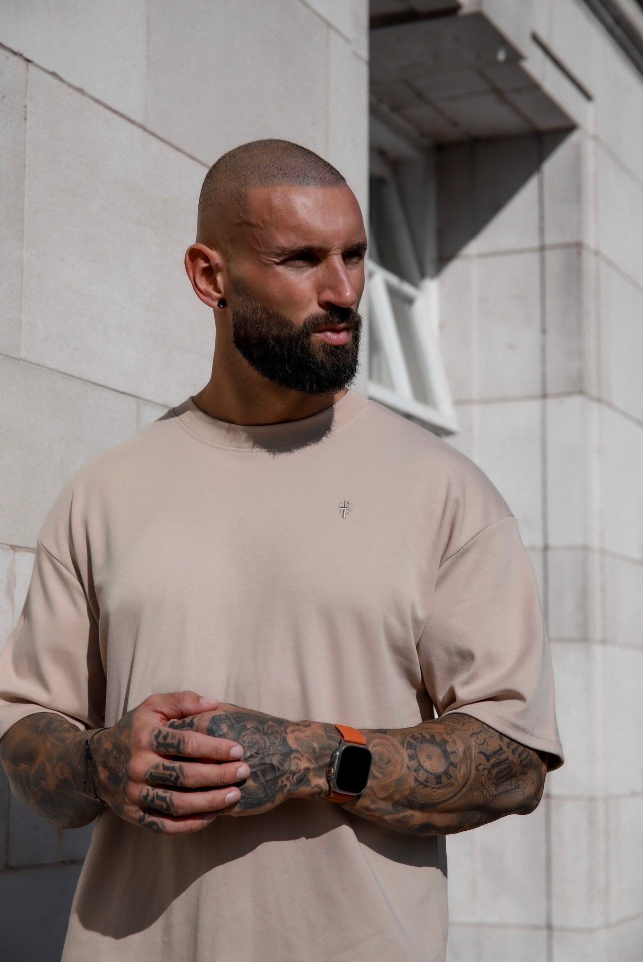 Father Sons Luxe Oversized Beige Crew T-Shirt - Elevate Your Style with FSH867
