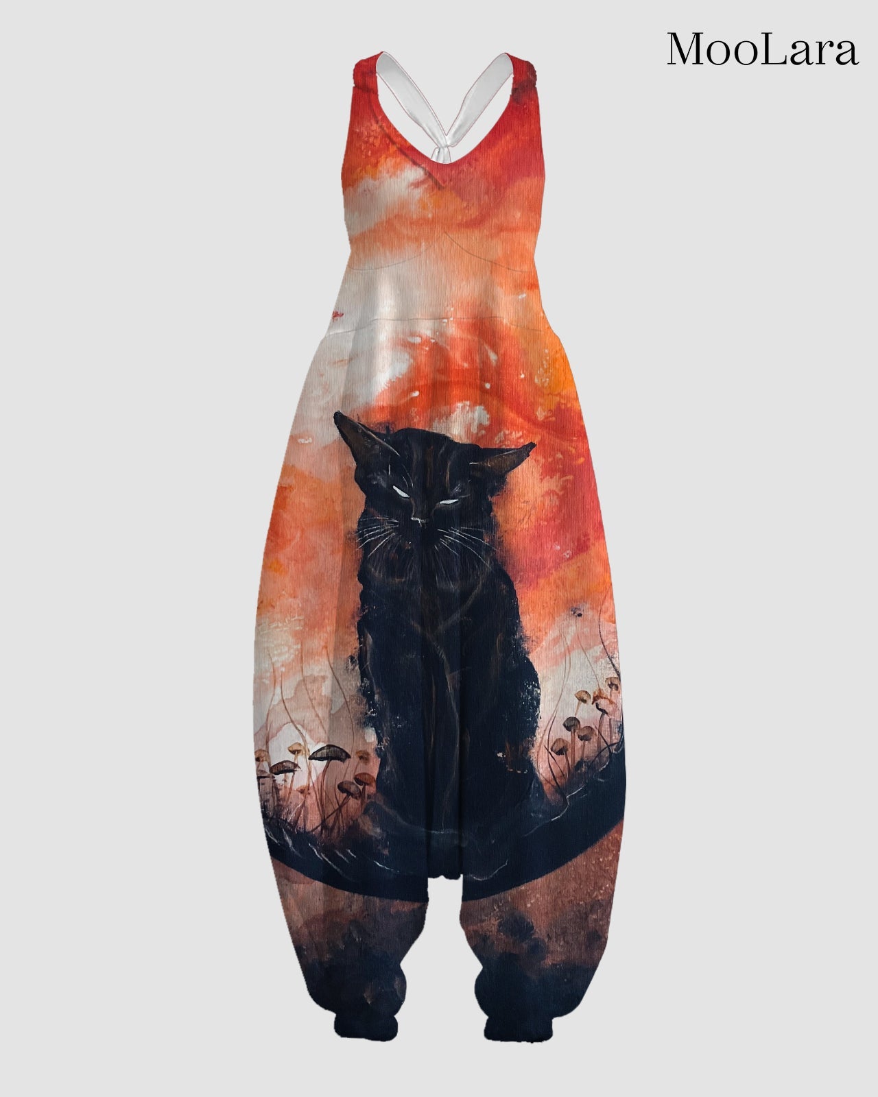 Women's Angry Black Cat Print Sleeveless Jumpsuit Harem Pants