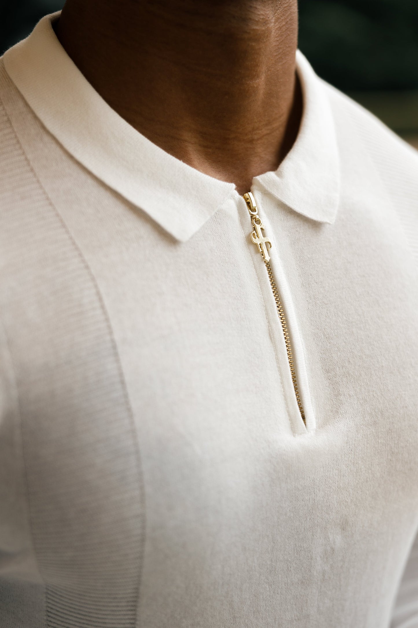 Ultimate Father Sons White and Gold Long Sleeve Zip Polo - FSN125