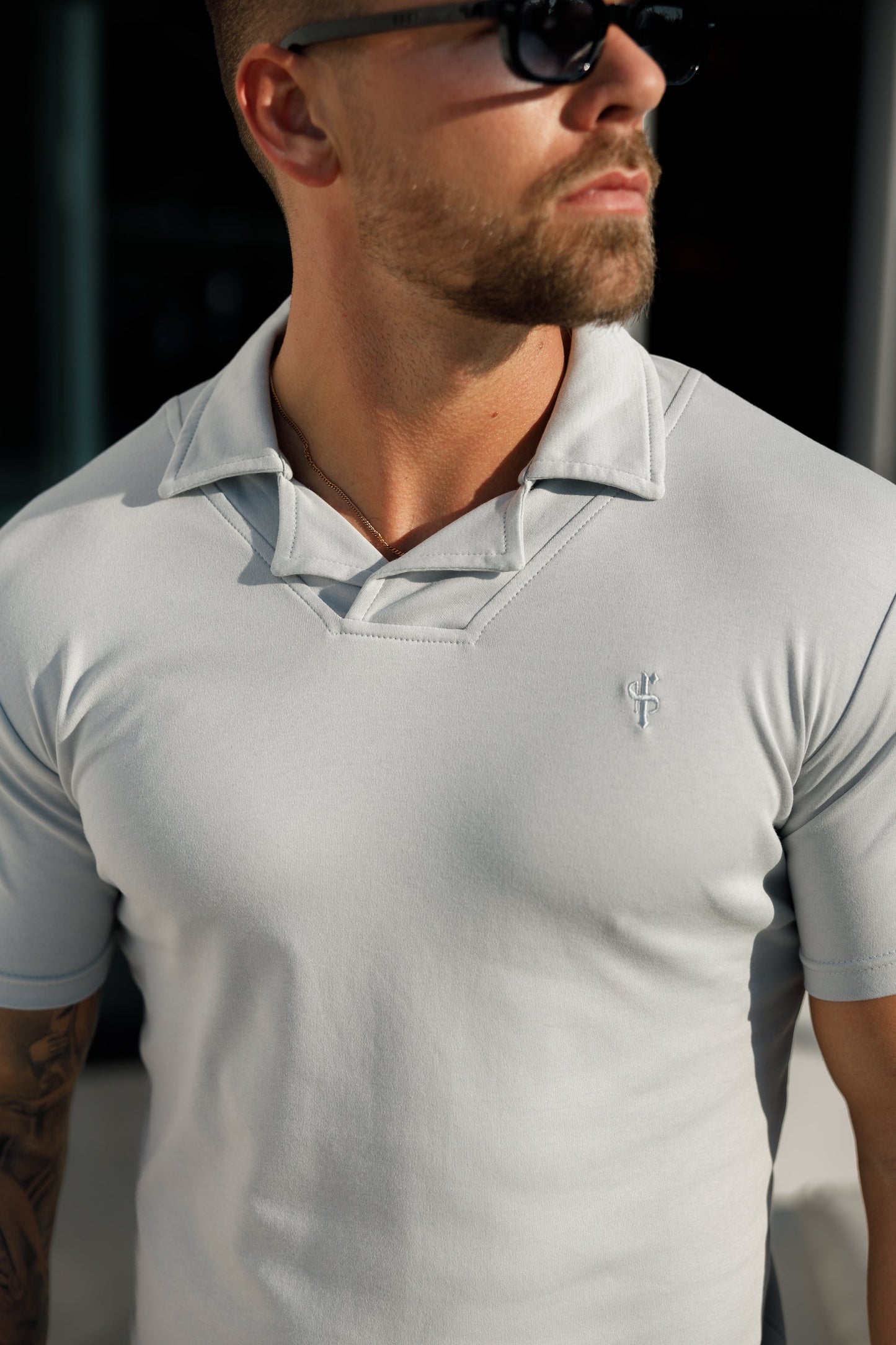 Elegant Light Grey Polo Shirt with Revere Collar by Father Sons - FSH1063