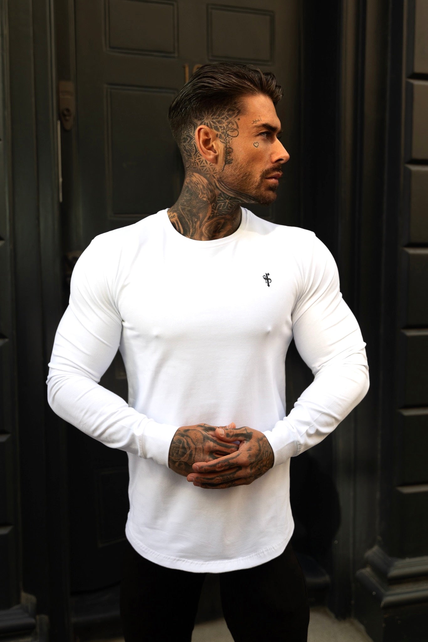 Elevate Your Style with Our Father Sons Classic Curved Hem Long Sleeve Crew T-Shirt in White/Black Tonal - FSH996