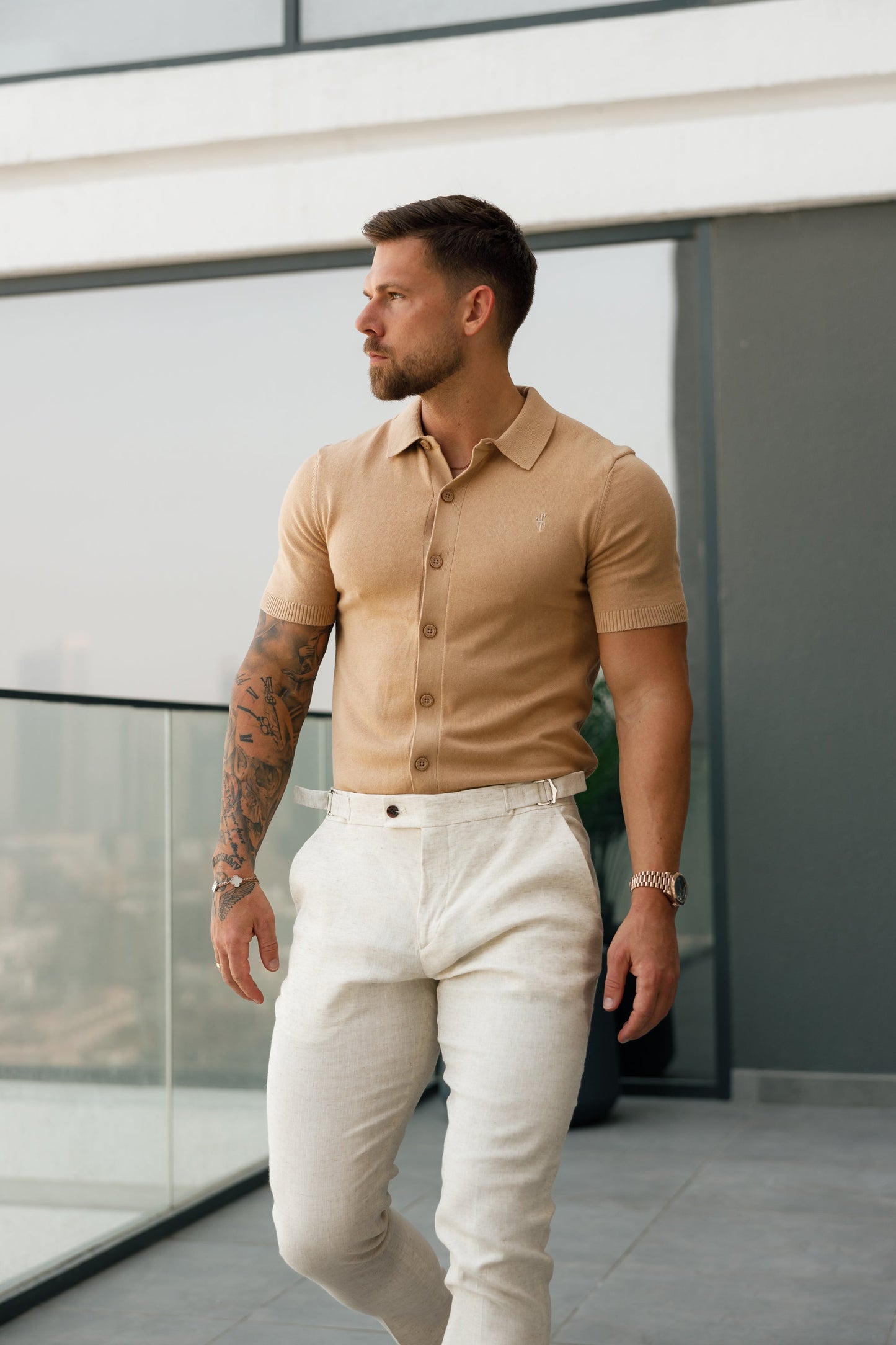 Elevate Your Style with the Father Sons Classic Coffee Knit Polo - Short Sleeve Button-Up - FSN163
