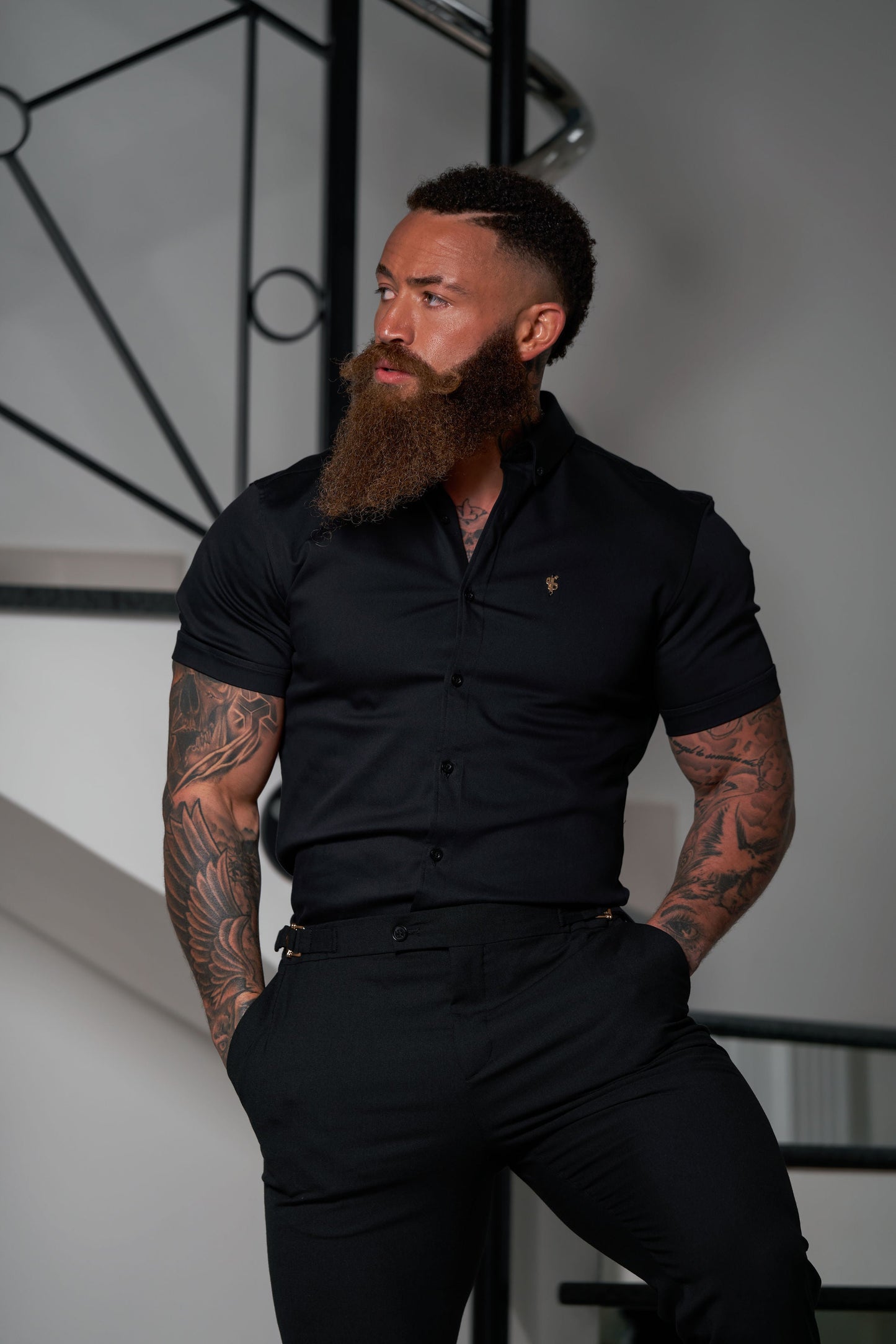 Elevate Your Style with Father Sons Slim Fit Black Stretch Trousers Featuring Luxurious Gold Waist Adjusters - FST018 (Available for Pre-Order Starting September 19th)