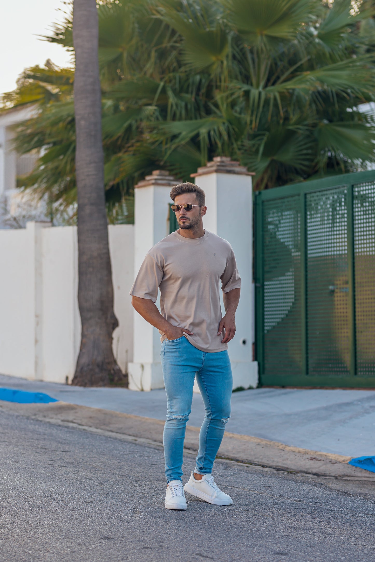 Father Sons Luxe Oversized Beige Crew T-Shirt - Elevate Your Style with FSH867