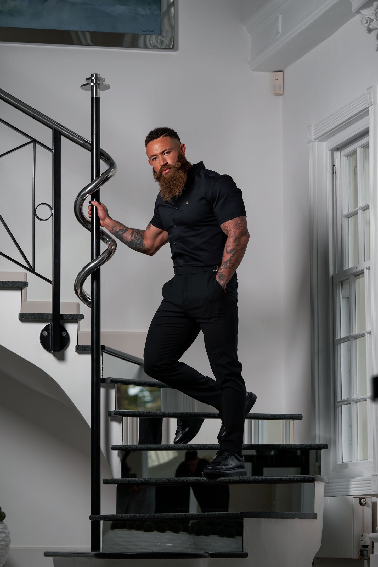 Elevate Your Style with Father Sons Slim Fit Black Stretch Trousers Featuring Luxurious Gold Waist Adjusters - FST018 (Available for Pre-Order Starting September 19th)