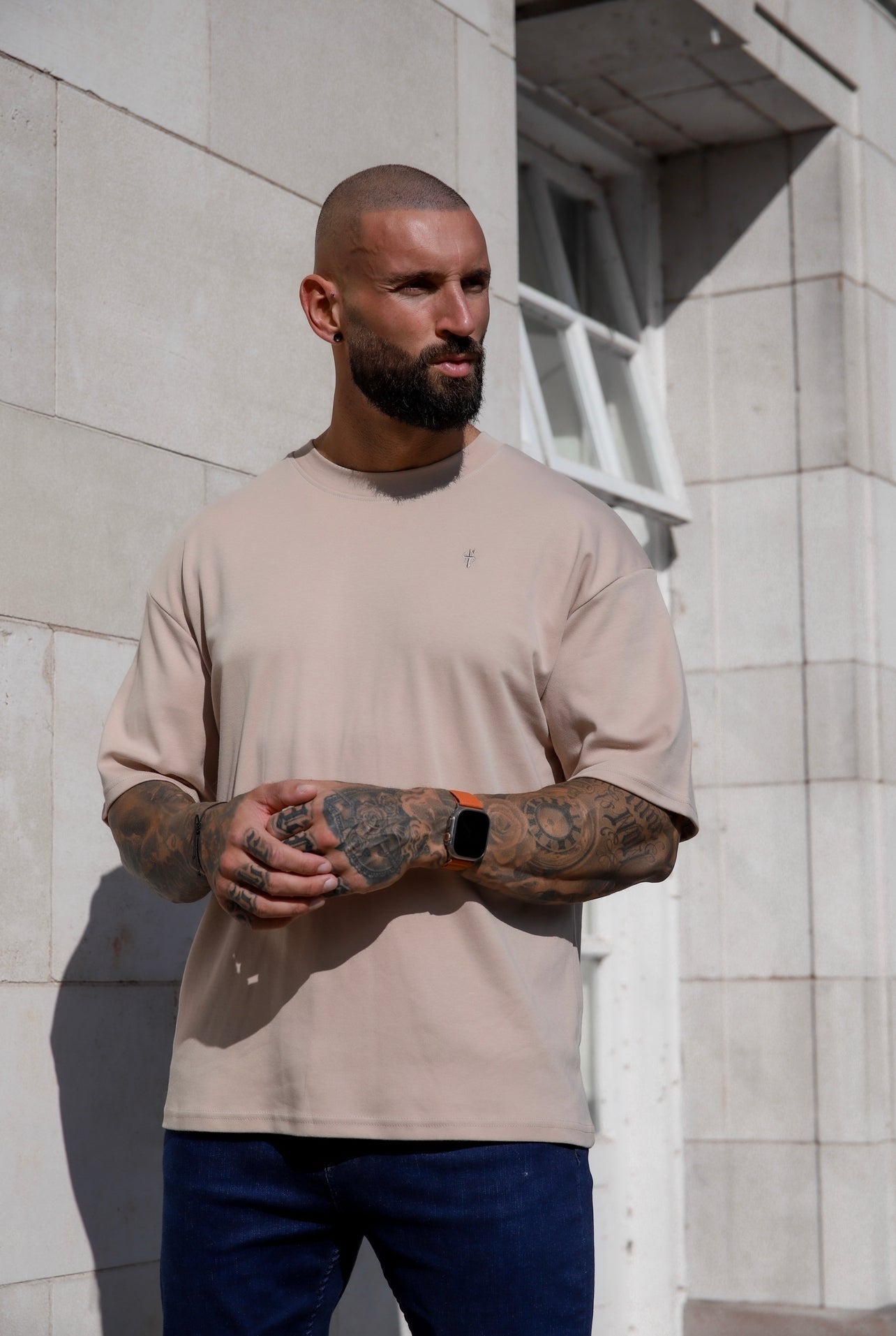 Father Sons Luxe Oversized Beige Crew T-Shirt - Elevate Your Style with FSH867