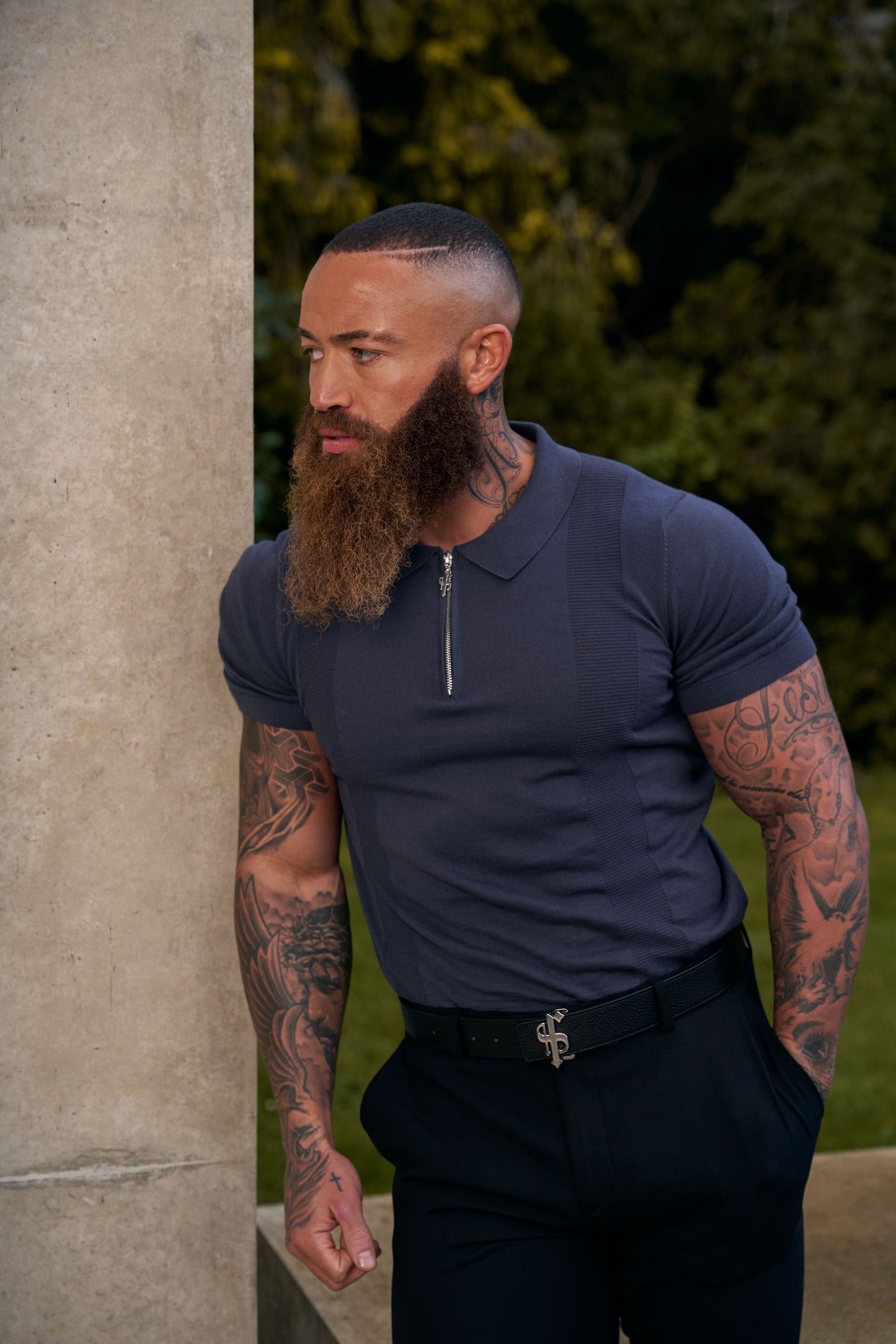 Elevate Your Style with the Father Sons Classic Short Sleeve Zip Polo in Gunmetal and Silver - FSN133