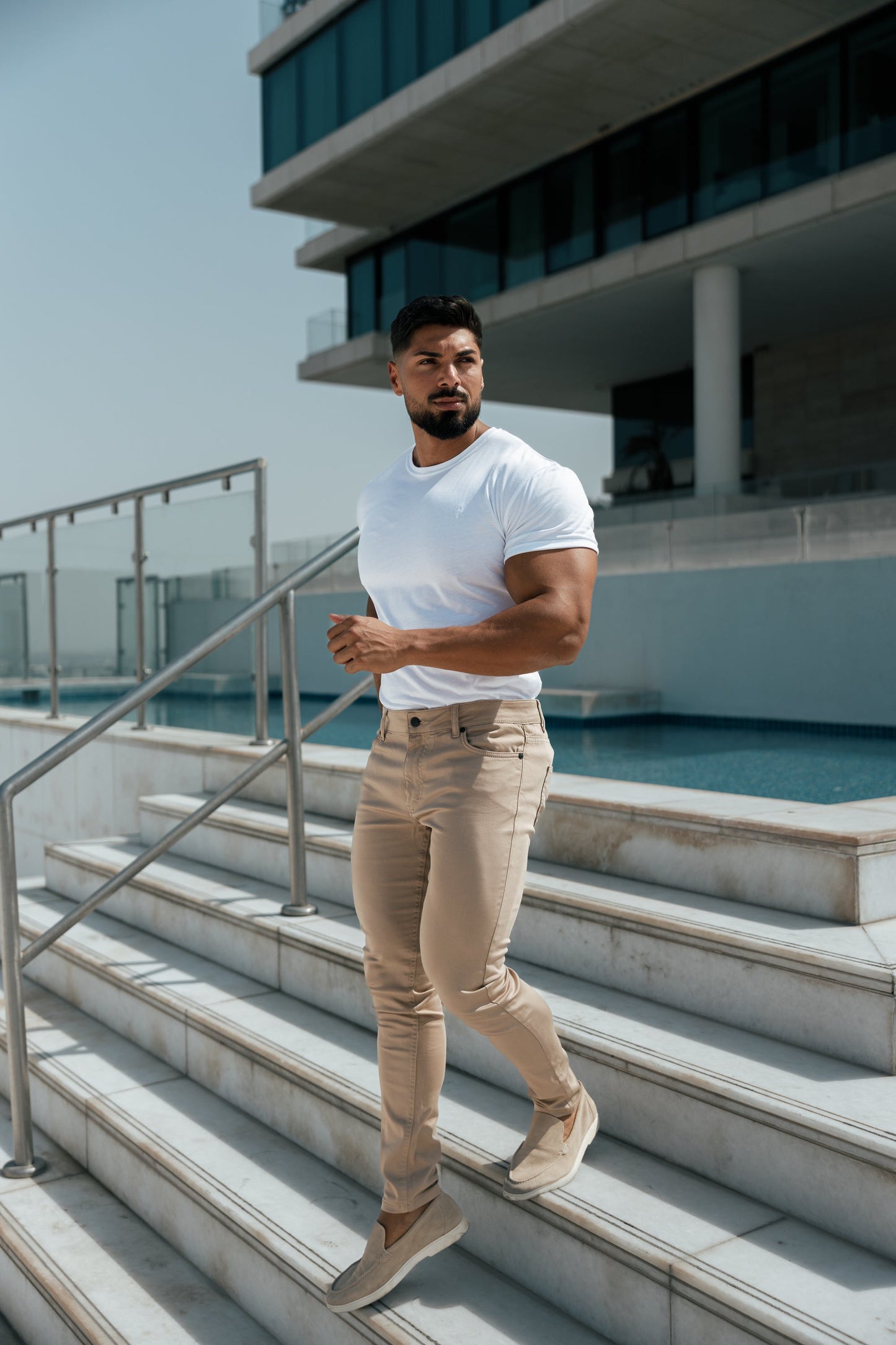 Elevate Your Wardrobe with Father Sons Slim Fit Stretch Beige Sateen Trousers - FSH407