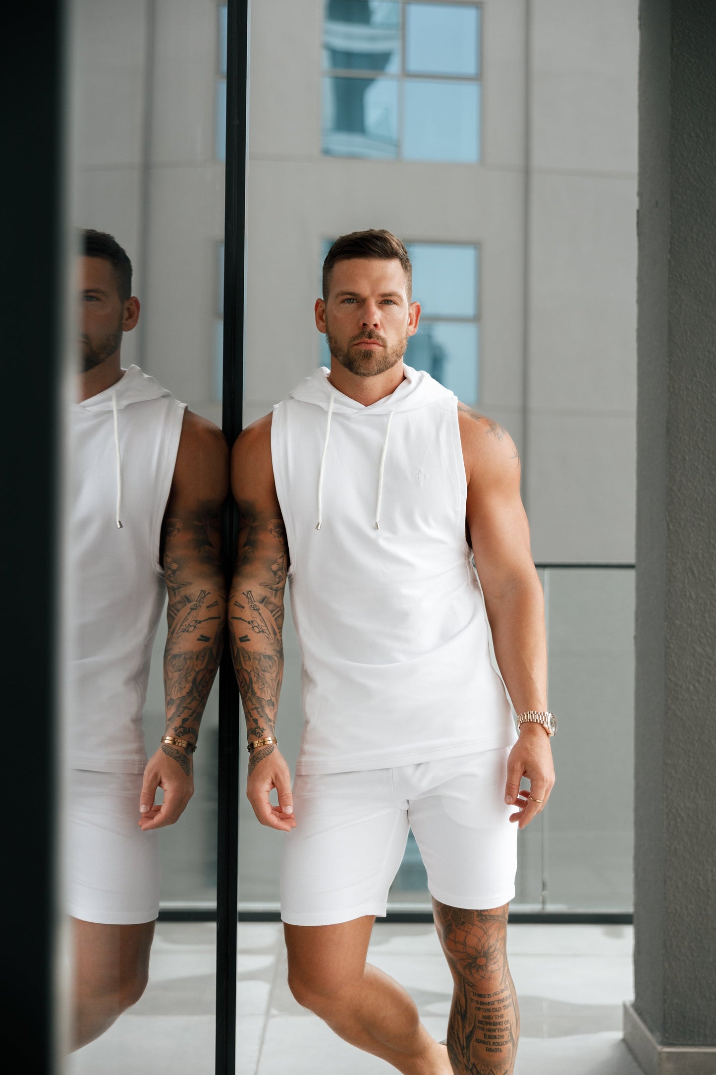 Elevate Your Workout with the Father Sons Sleek Sleeveless White Gym Hoodie - FSH897