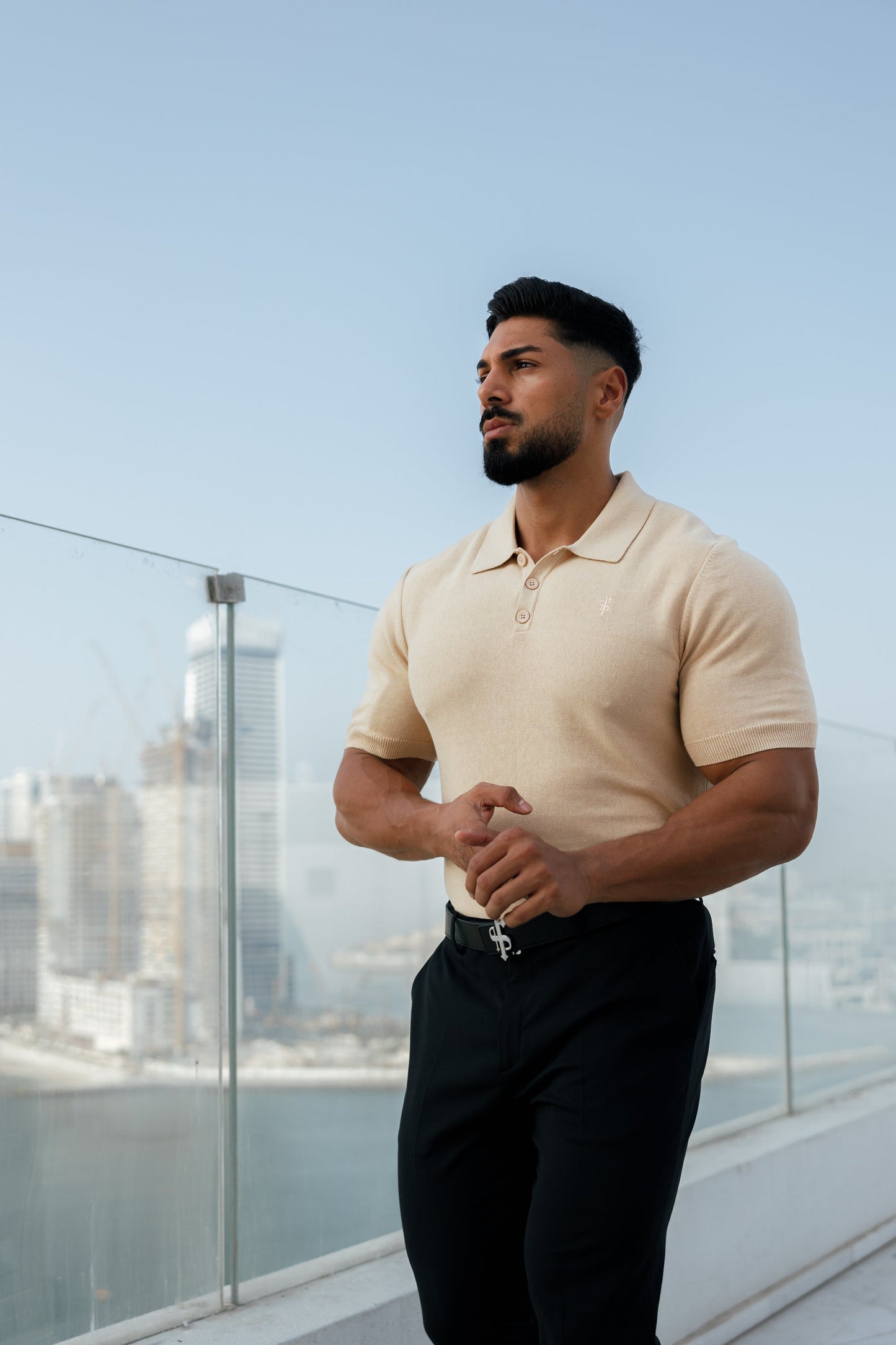 Elevate Your Wardrobe with the Father Sons Classic Beige Knitted Polo - Short Sleeve Style - FSN111