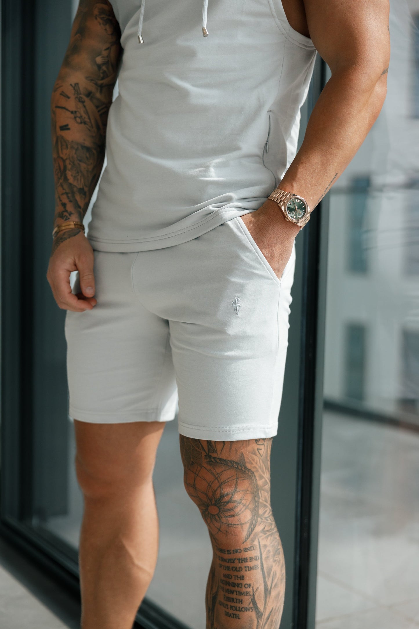Stylish Light Grey Elasticated Shorts for Father & Sons - FSH899