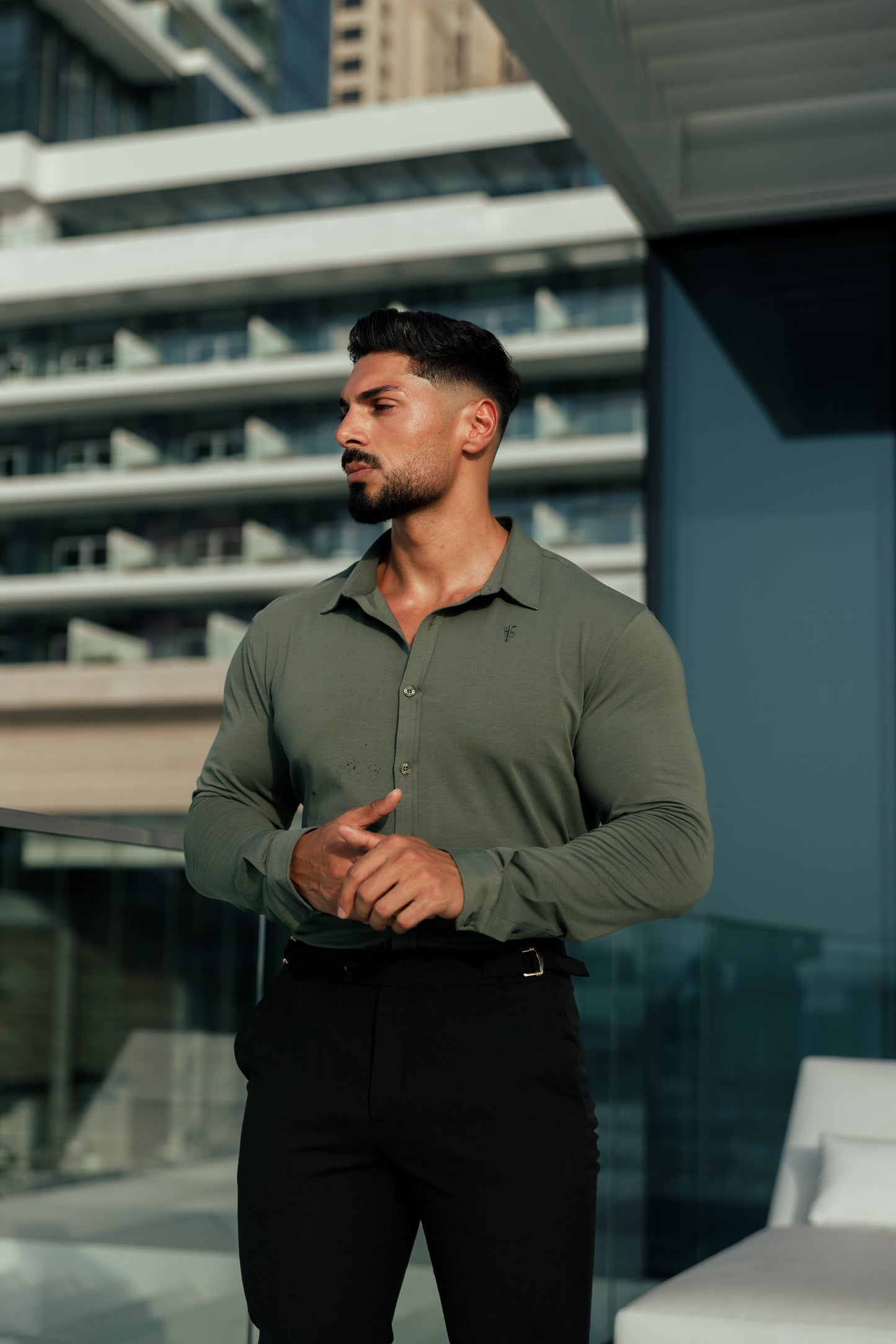 Stylish Fitted Khaki Long Sleeve Jersey for Father Sons - FSD003