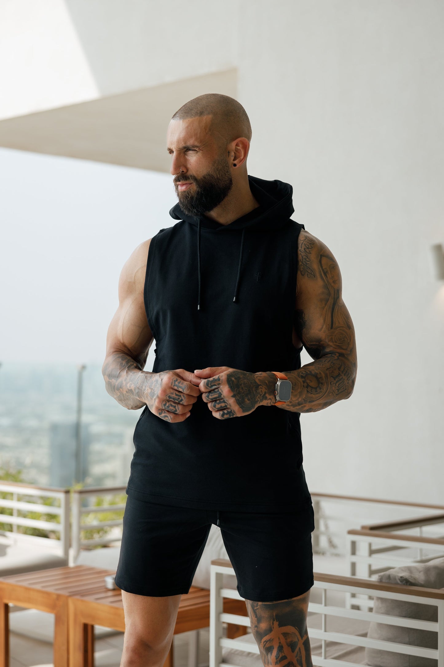 Stylish Father Sons Black Stretch Shorts - FSJS656