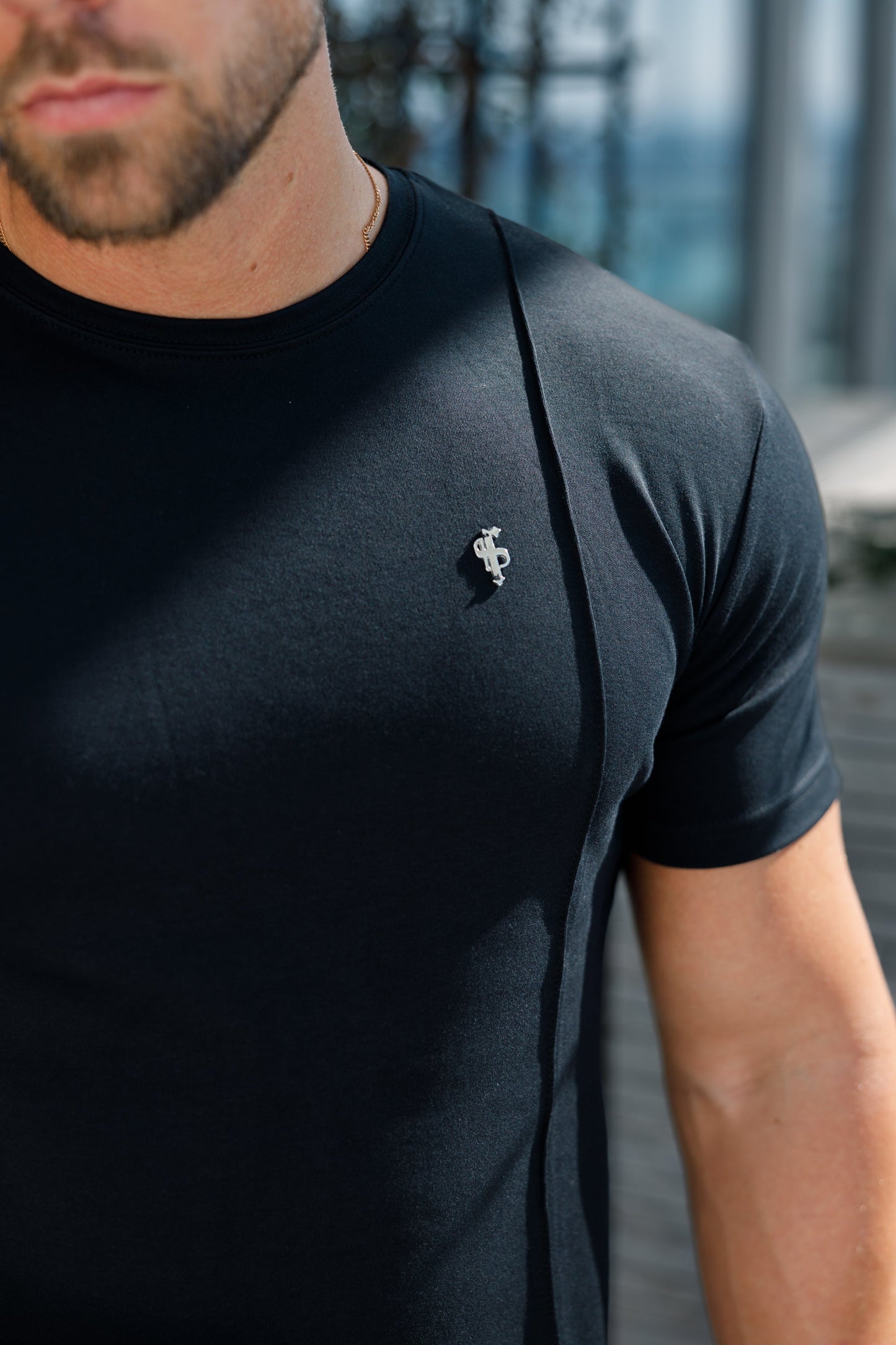Elevate Your Style: Father Sons Black & Silver Crew T-Shirt with Chic Pintuck Detail - FSH1044