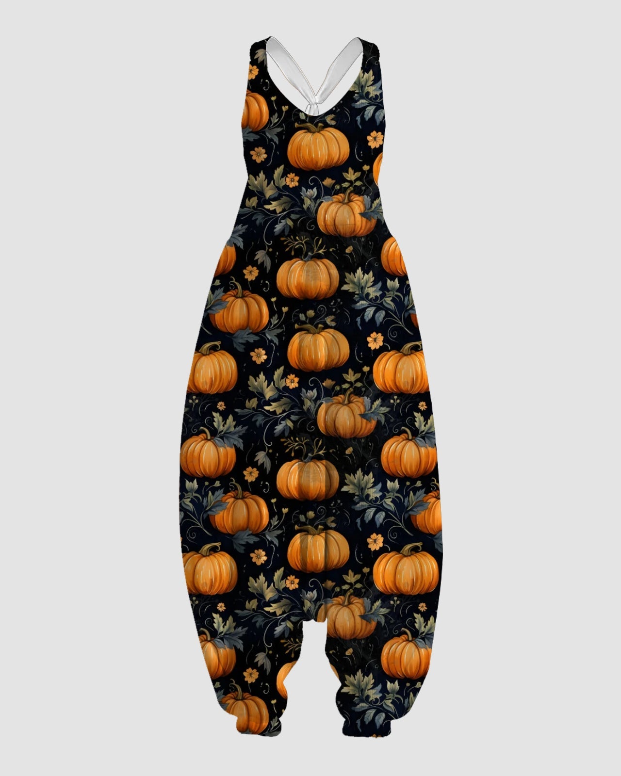 Women's Pumpkin with Leaves Print Sleeveless Jumpsuit Harem Pants