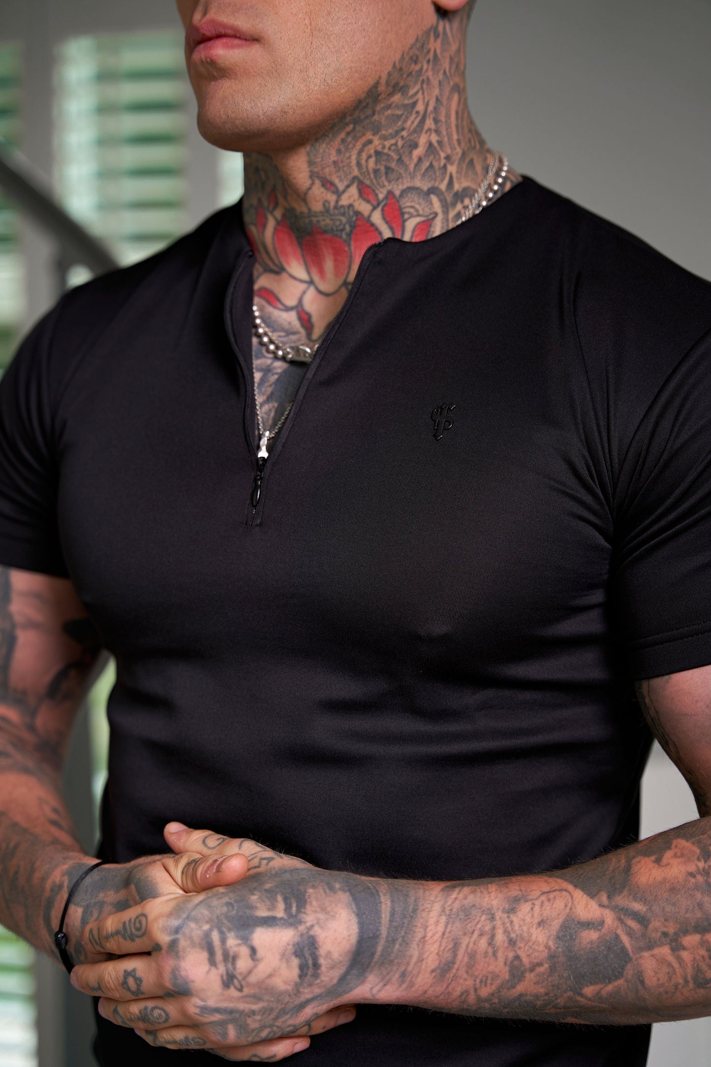 Elevate Your Style with the Father Sons Black Scuba Crew T-Shirt Featuring Zip Detail - FSH1031