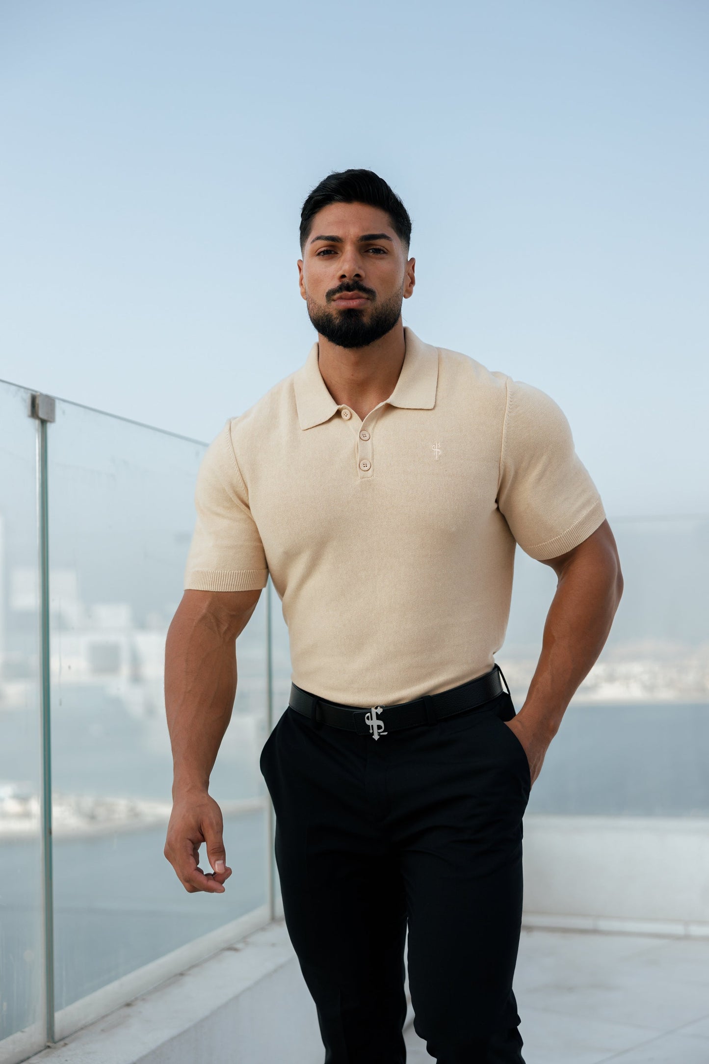 Elevate Your Wardrobe with the Father Sons Classic Beige Knitted Polo - Short Sleeve Style - FSN111