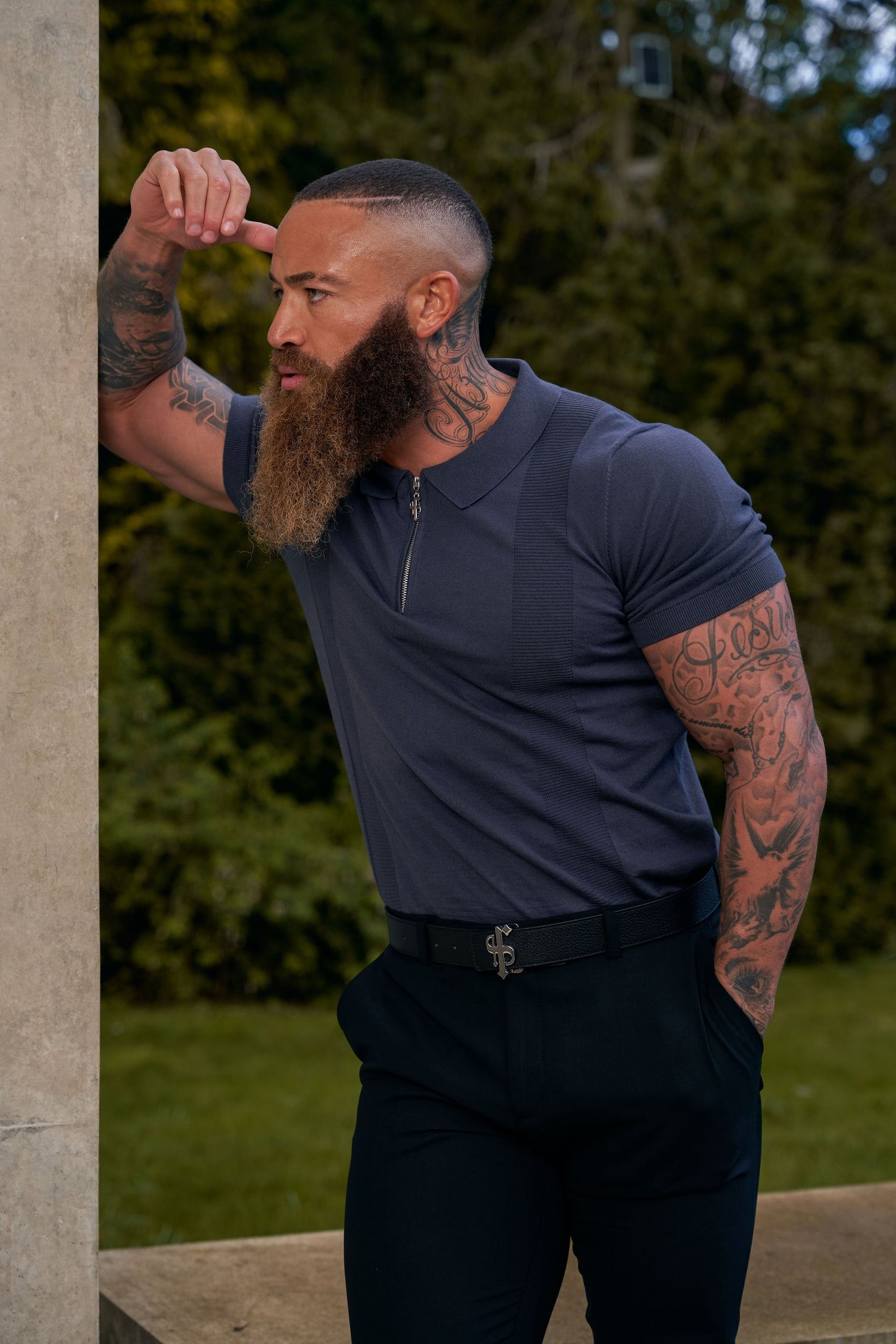 Elevate Your Style with the Father Sons Classic Short Sleeve Zip Polo in Gunmetal and Silver - FSN133