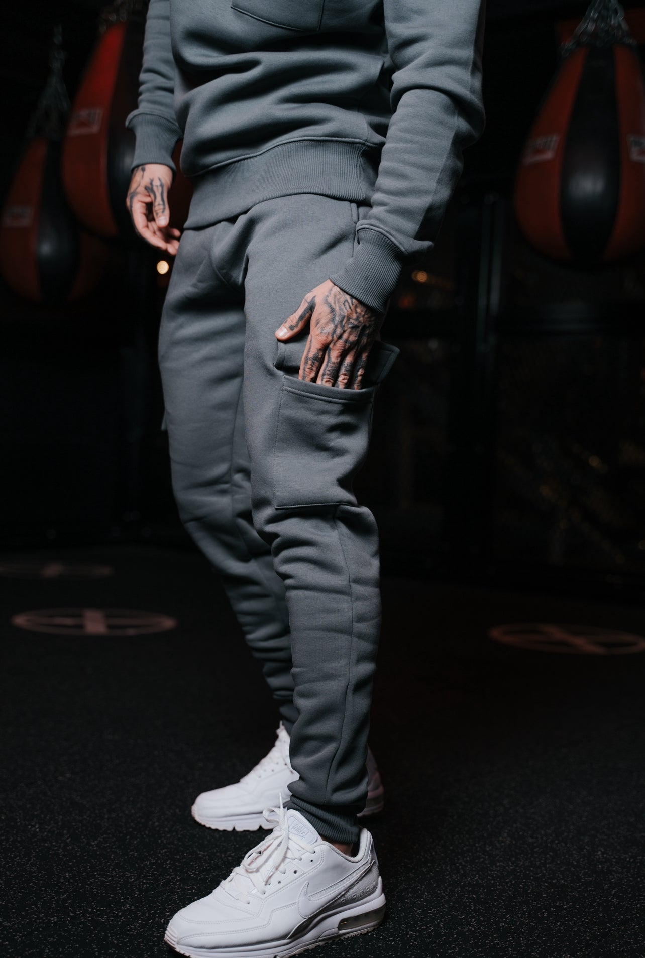 Elevate Your Style with Father Sons Dark Grey Cargo Tracksuit Bottoms – Featuring Convenient Pockets, Cuffed Hem, and Stylish FS Embroidery - FSH938