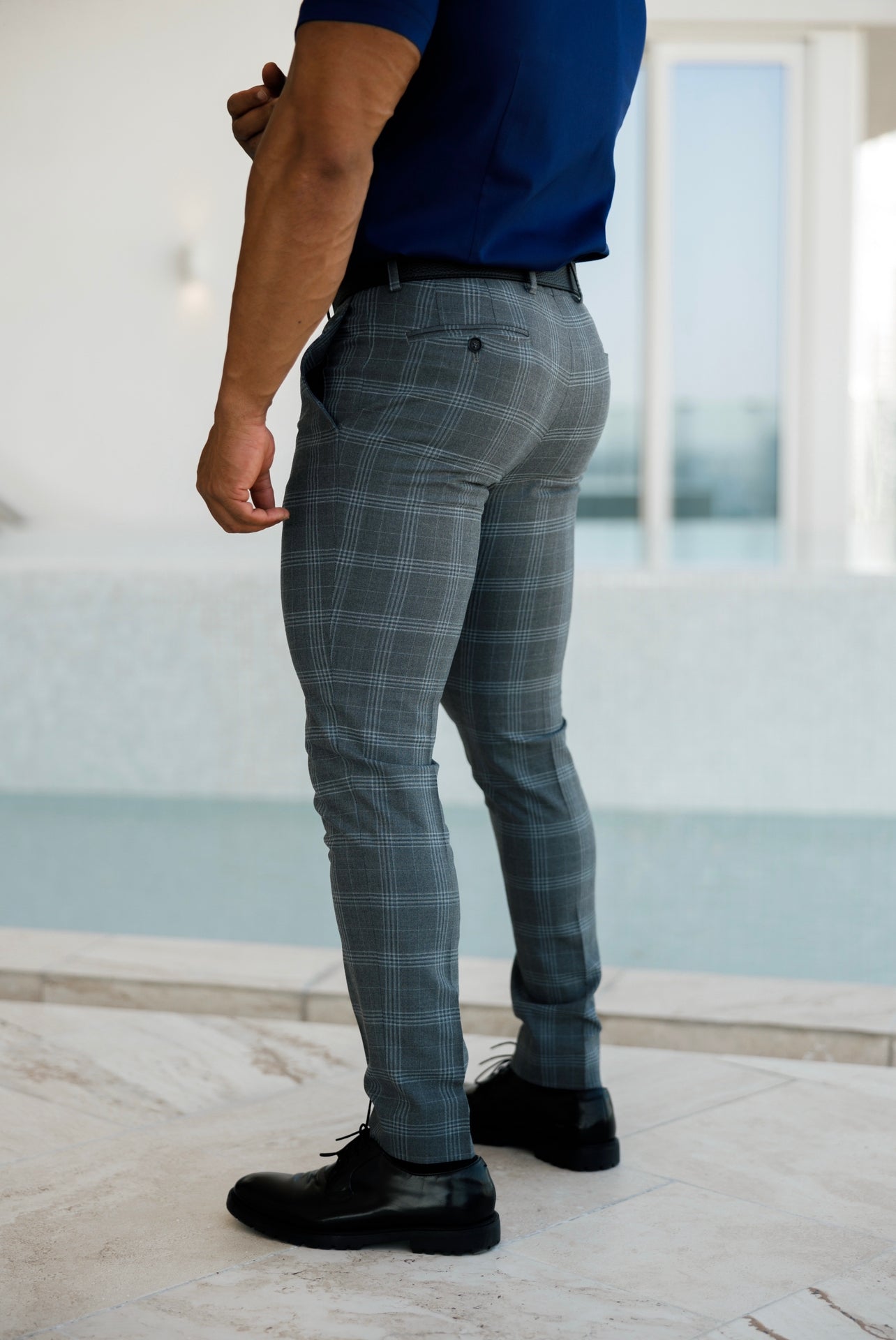 Elevate Your Style with Father Sons Slim Fit Silver Grey Check Stretch Trousers - FST005