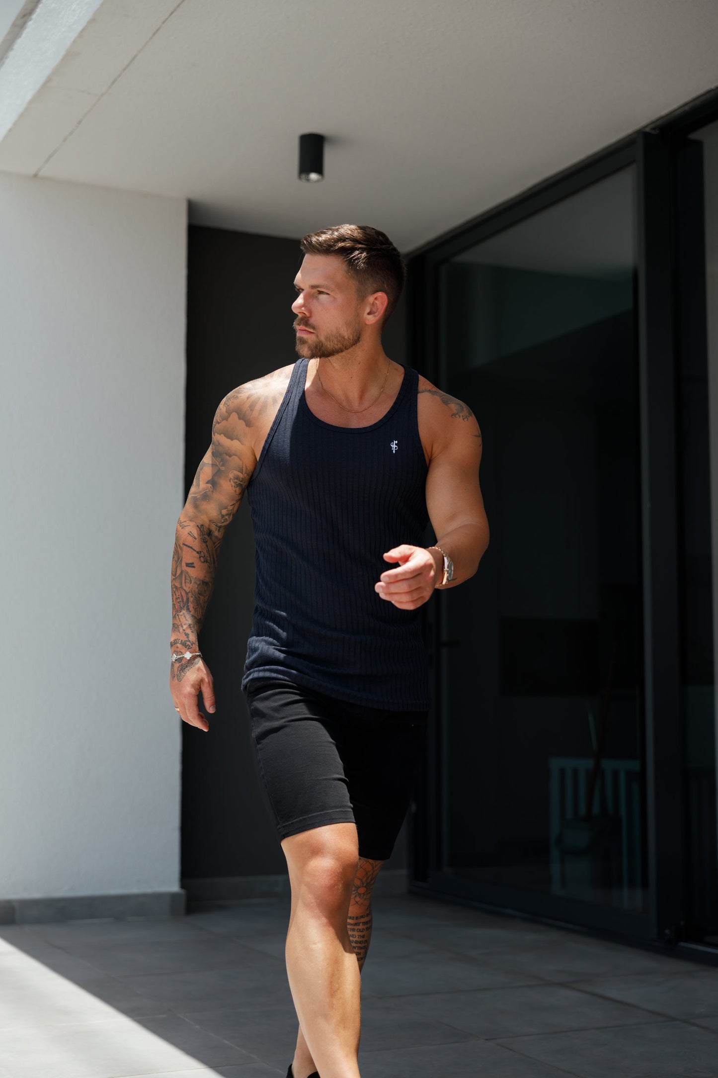 Elevate Your Style with the Father Sons Navy & White Ribbed Slim Fit Knit Vest - FSH1020