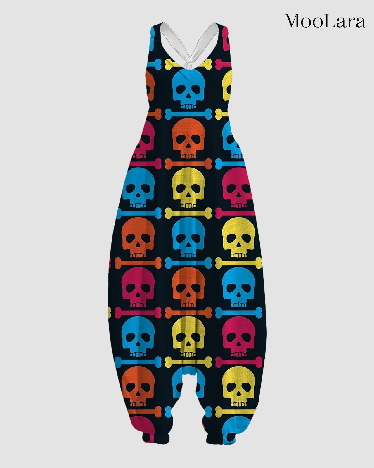 Women's Colored Skull Print Sleeveless Jumpsuit Harem Pants