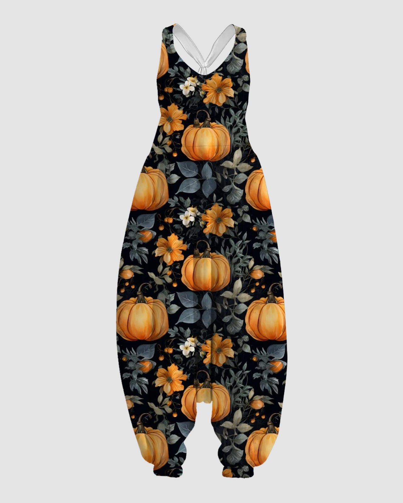 Women's Pumpkin with Leaves Print Sleeveless Jumpsuit Harem Pants