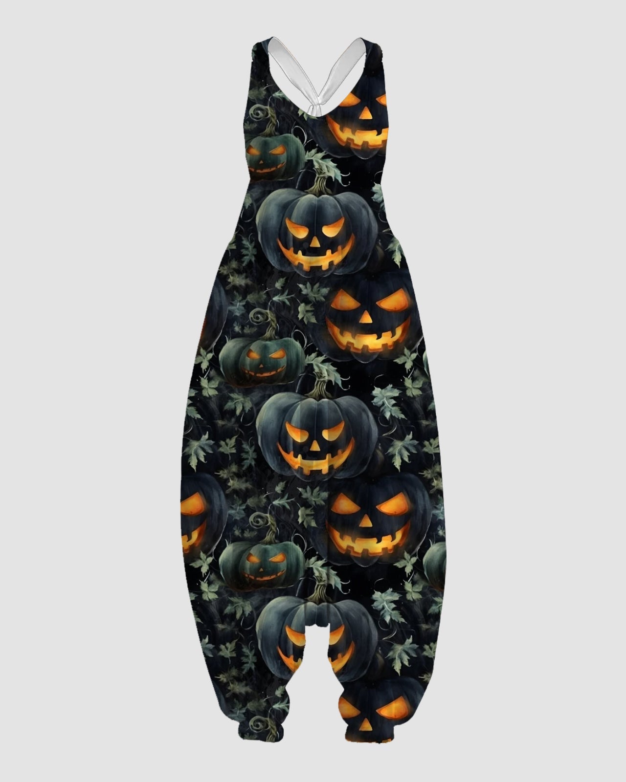 Women's Pumpkin with Leaves Print Sleeveless Jumpsuit Harem Pants
