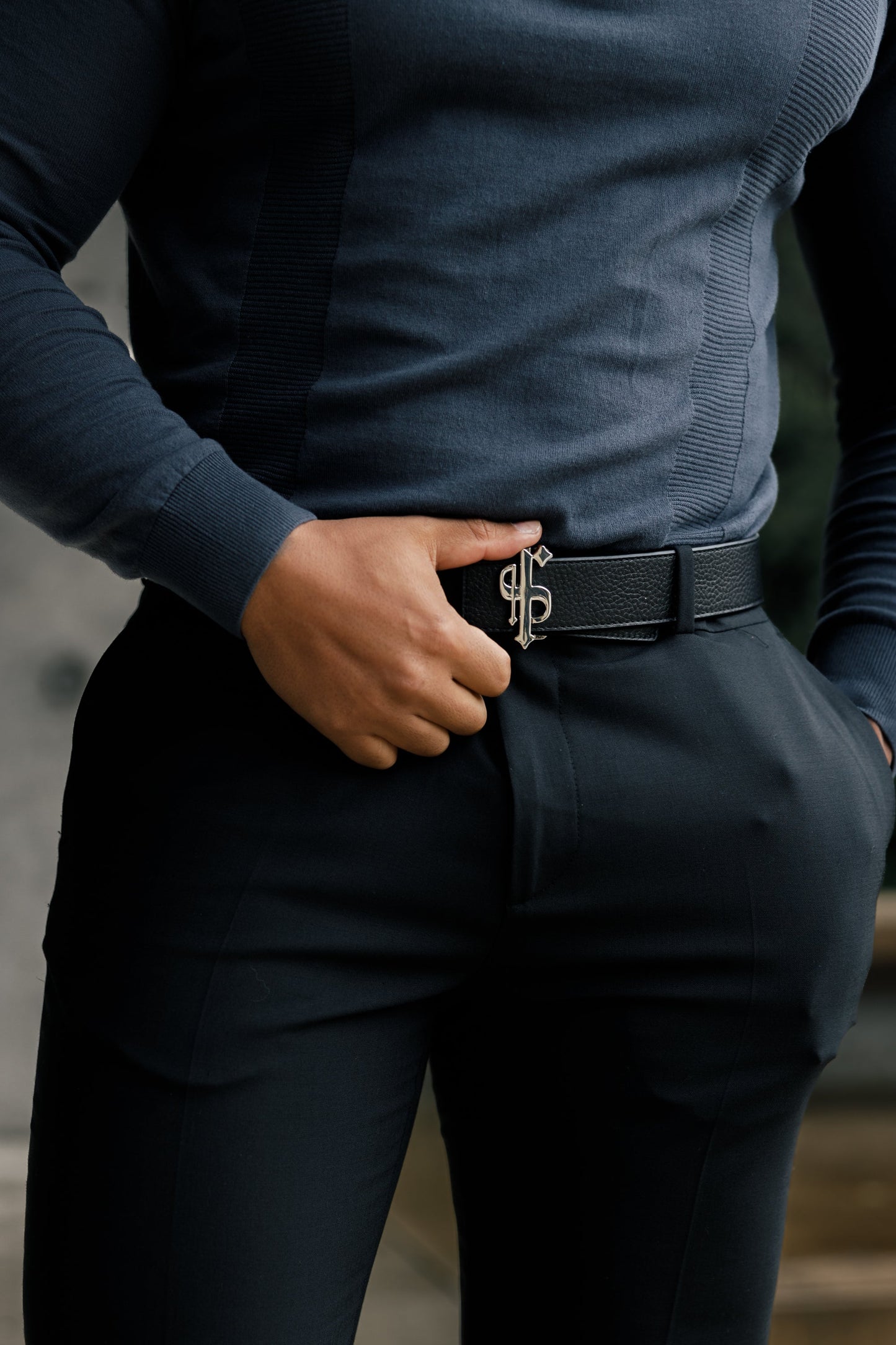 Elevate Your Wardrobe with the Father Sons Gunmetal & Silver Long Sleeve Knitted Polo Shirt - FSN128