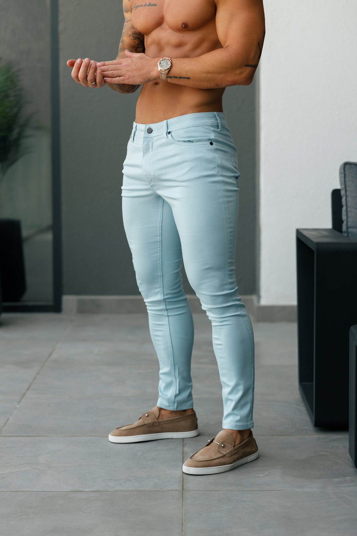 Elevate Your Style with FS Slim Stretch Pale Blue Sateen Trousers - FSH1147