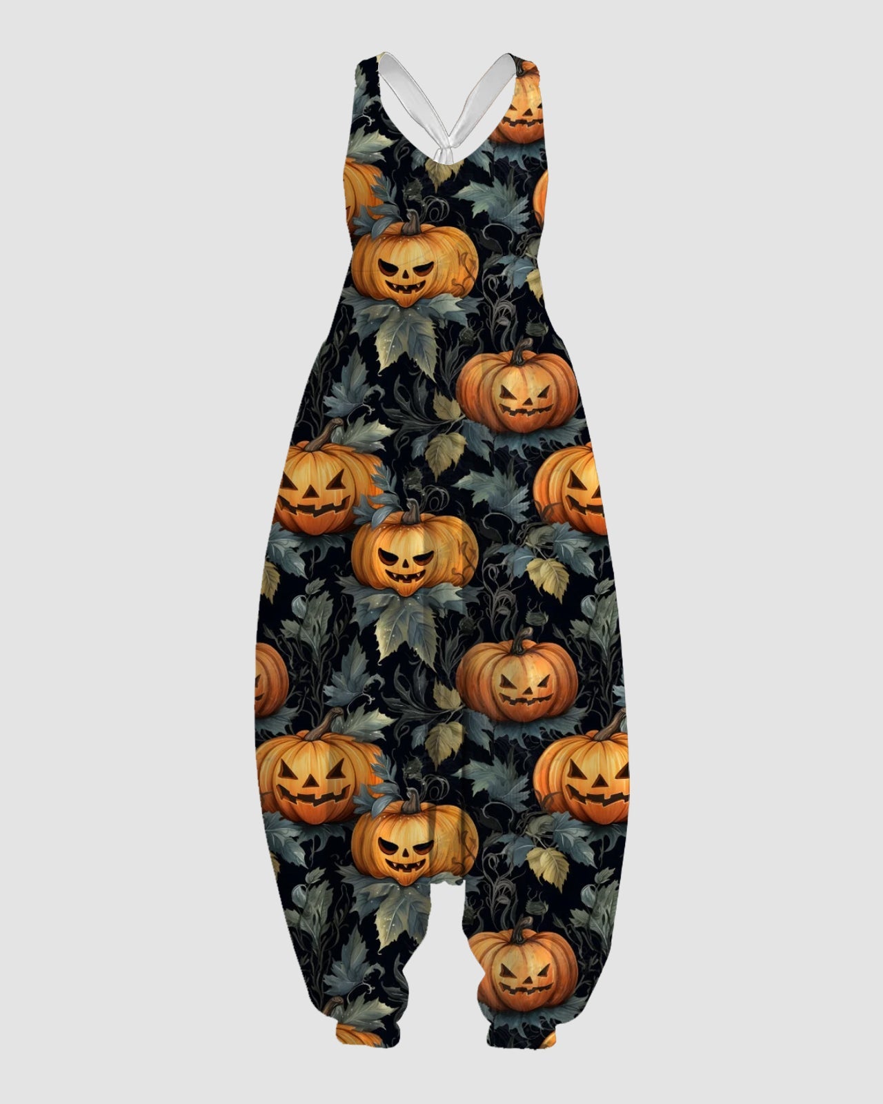Women's Pumpkin with Leaves Print Sleeveless Jumpsuit Harem Pants