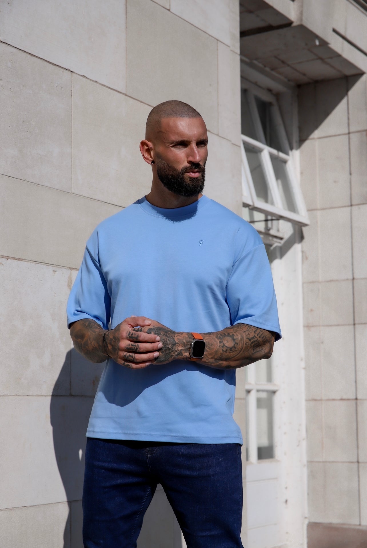 Elevate Your Wardrobe with the Father Sons Light Blue Oversized Crew Neck T-Shirt - FSH872