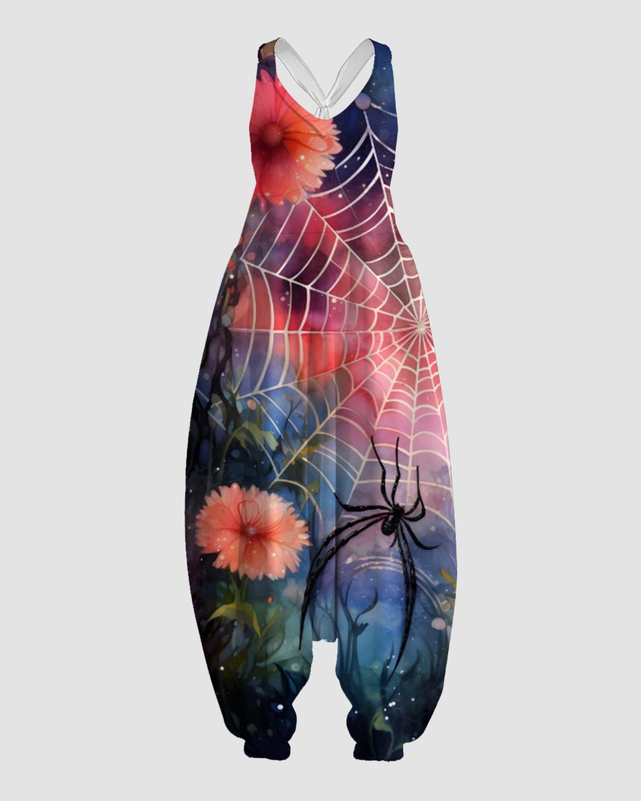 Women's Colorful Spider Web Print Sleeveless Jumpsuit Harem Pants