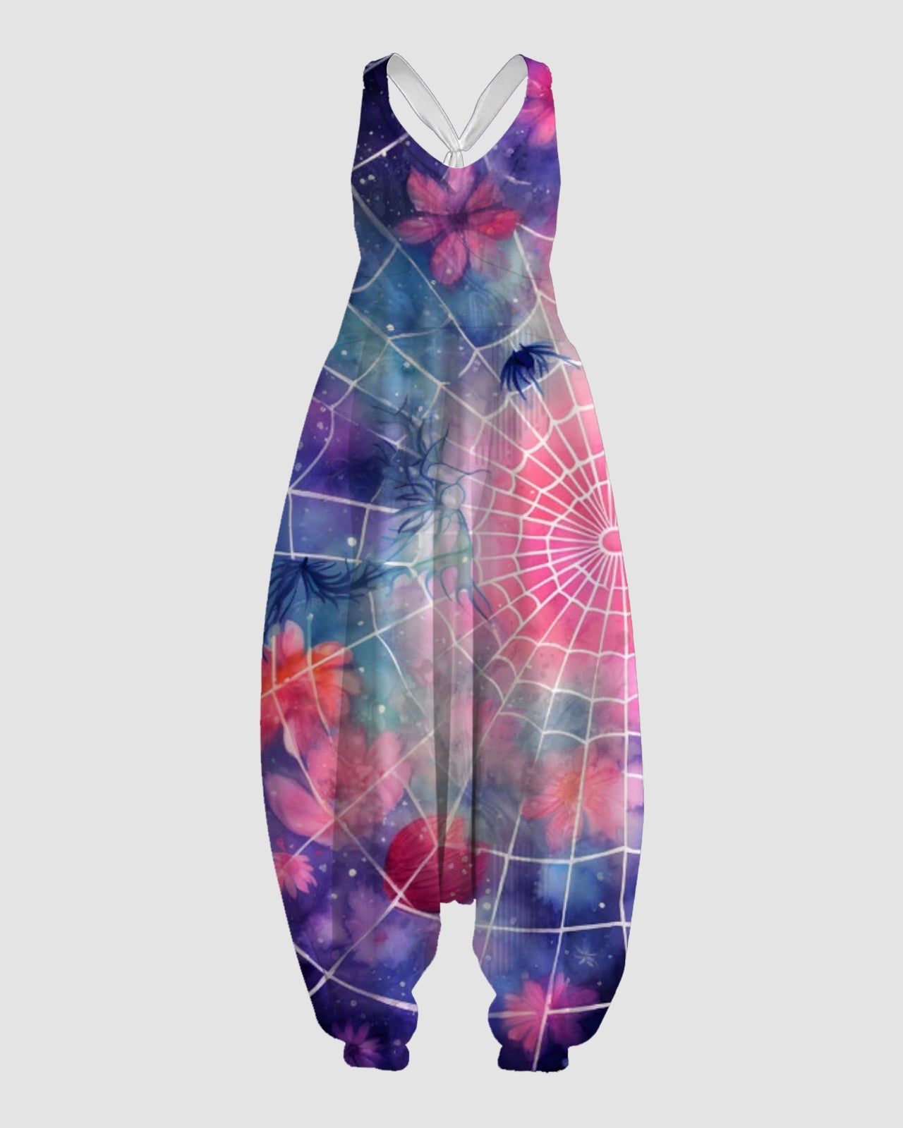 Women's Colorful Spider Web Print Sleeveless Jumpsuit Harem Pants