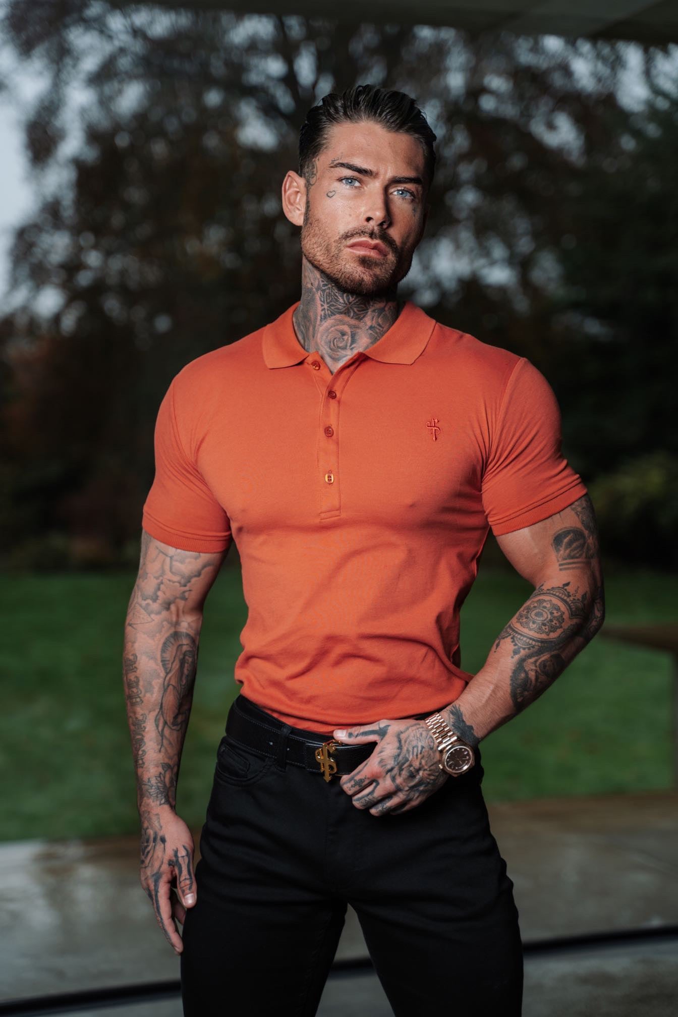 Elevate Your Style with the Father Sons Timeless Rust Polo Shirt Featuring Subtle Button Details and Elegant Embroidery - FSH912