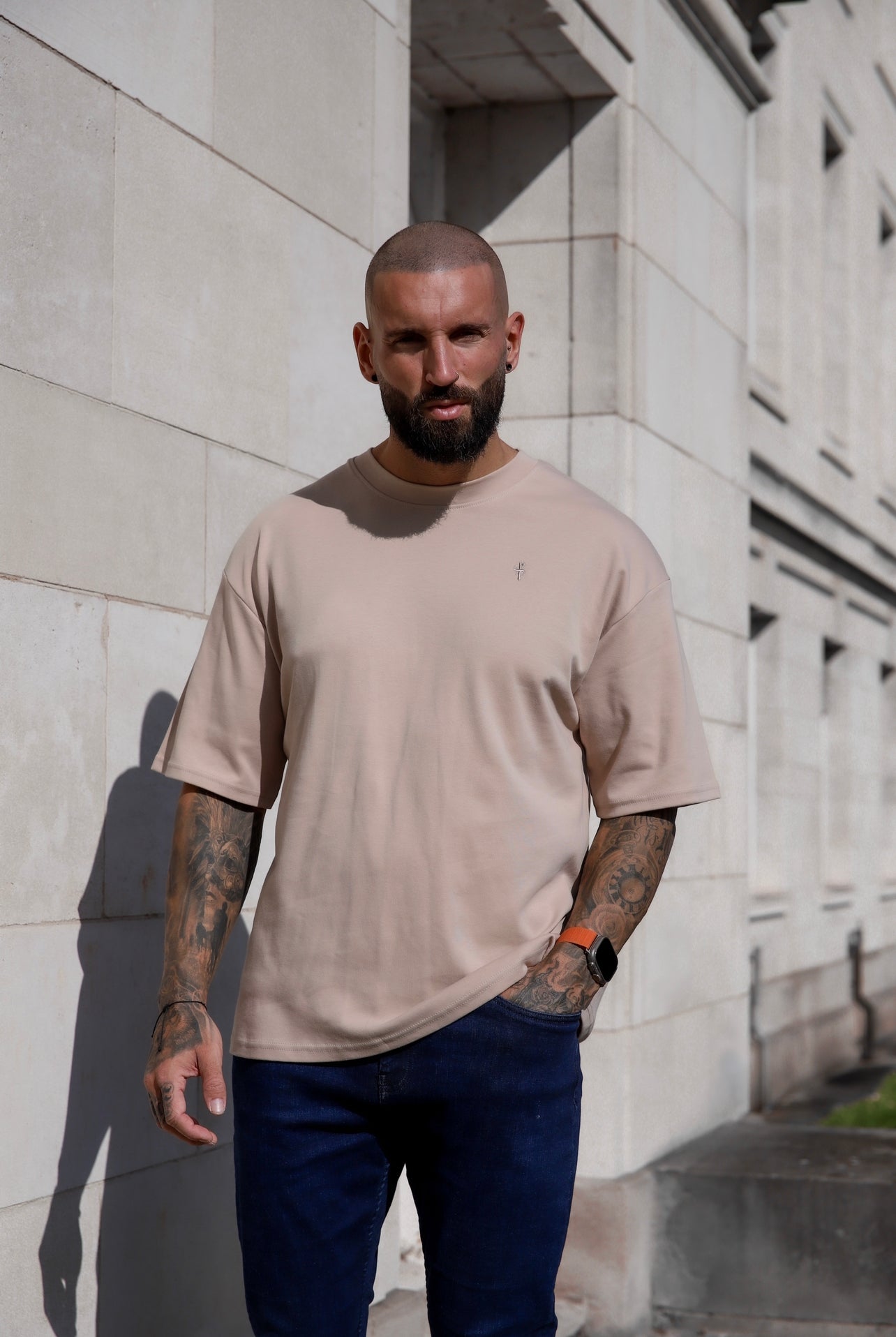 Father Sons Luxe Oversized Beige Crew T-Shirt - Elevate Your Style with FSH867