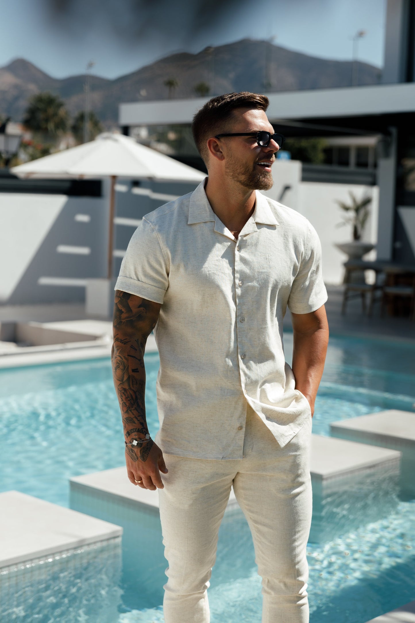 Elevate Your Style: Father Sons Hawaiian Boxy Linen Short Sleeve Shirt with Revere Collar - FS1071