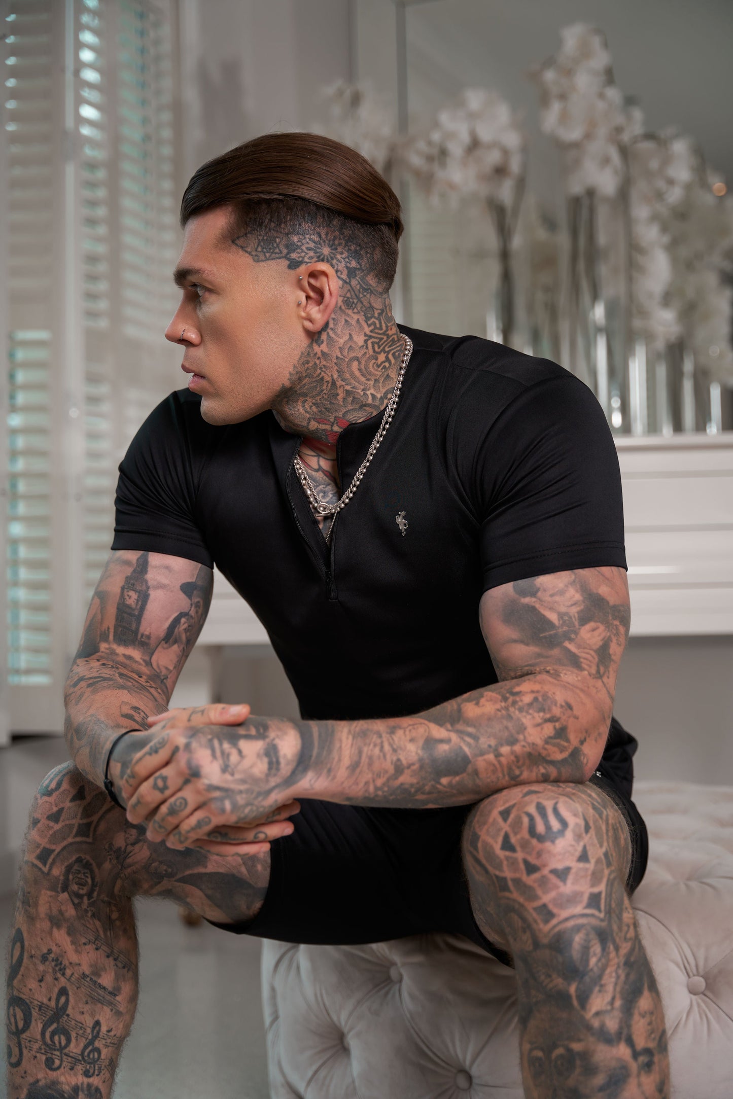 Elevate Your Style with the Father Sons Black & Silver Scuba Crew T-Shirt Featuring Stylish Zip Detail – FSH1032
