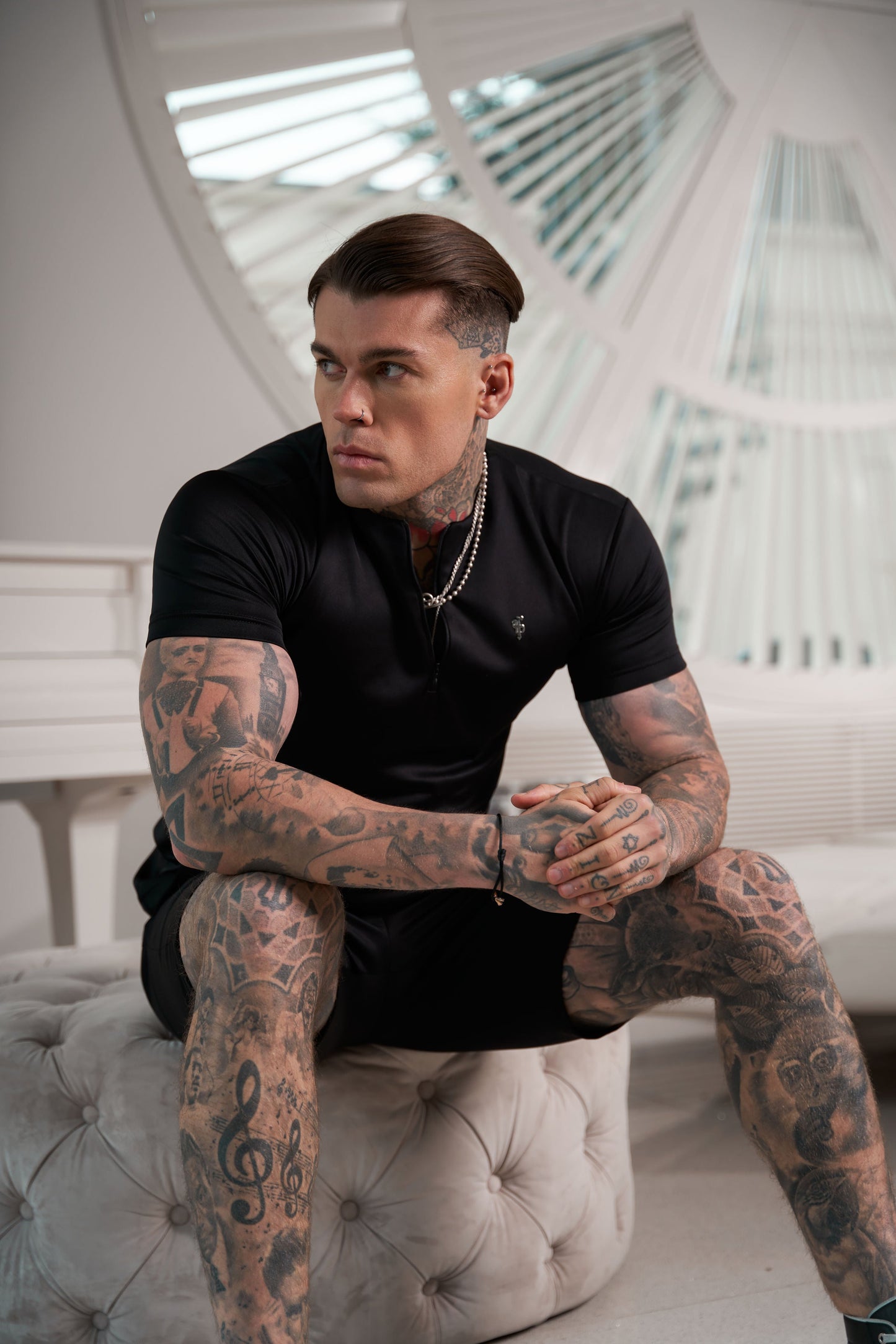 Elevate Your Style with the Father Sons Black & Silver Scuba Crew T-Shirt Featuring Stylish Zip Detail – FSH1032