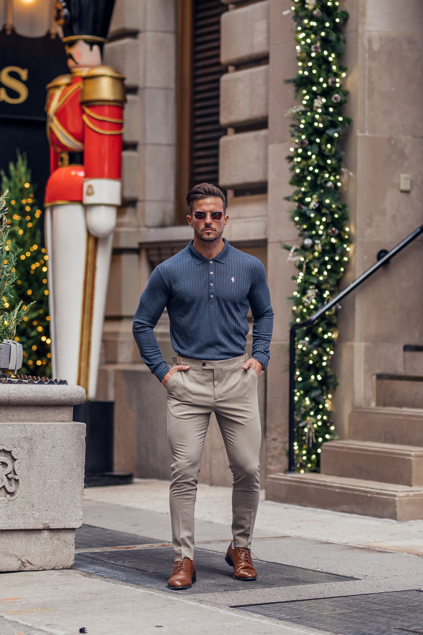 Elevate Your Style: Classic Charcoal Long Sleeve Ribbed Polo Shirt with Silver Accents by Father Sons - FSH971