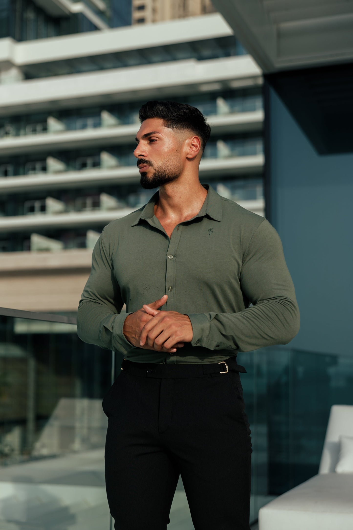 Stylish Fitted Khaki Long Sleeve Jersey for Father Sons - FSD003