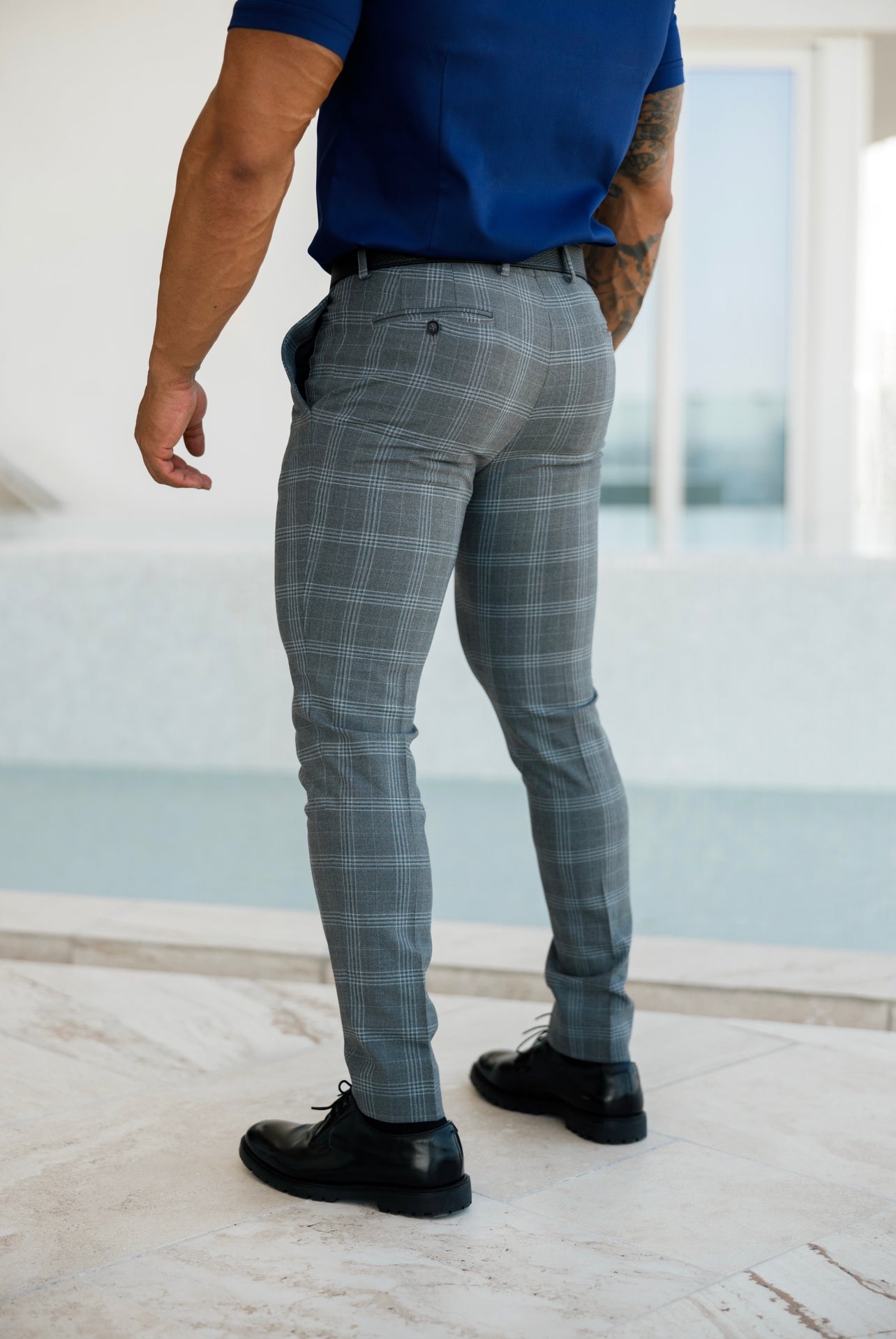 Elevate Your Style with Father Sons Slim Fit Silver Grey Check Stretch Trousers - FST005