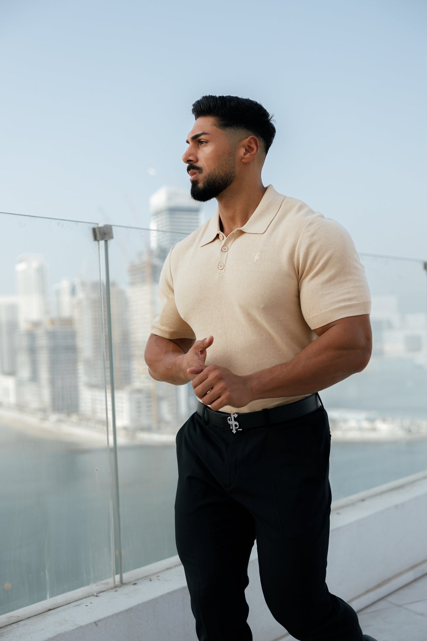 Elevate Your Wardrobe with the Father Sons Classic Beige Knitted Polo - Short Sleeve Style - FSN111