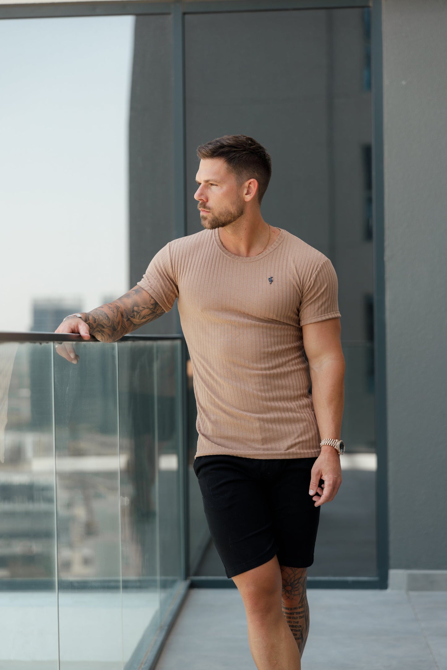 Elevate Your Wardrobe with Father Sons Classic Black Ribbed Knit Super Slim Short Sleeve Crew Tee - FSH1090